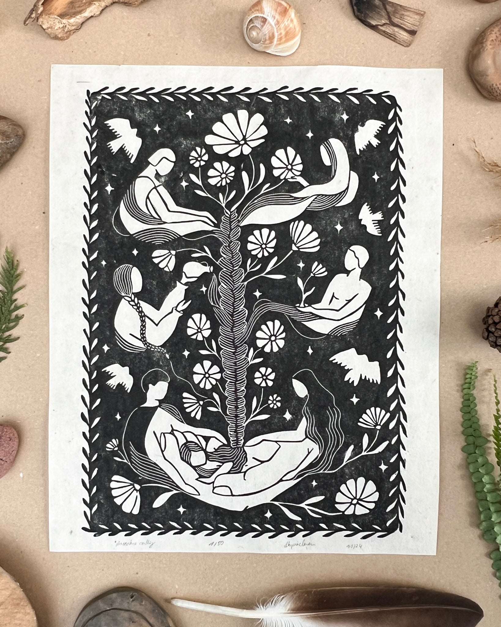 Ancestors Calling Linoldruck Limited Edition - art.from.ilkas.heart