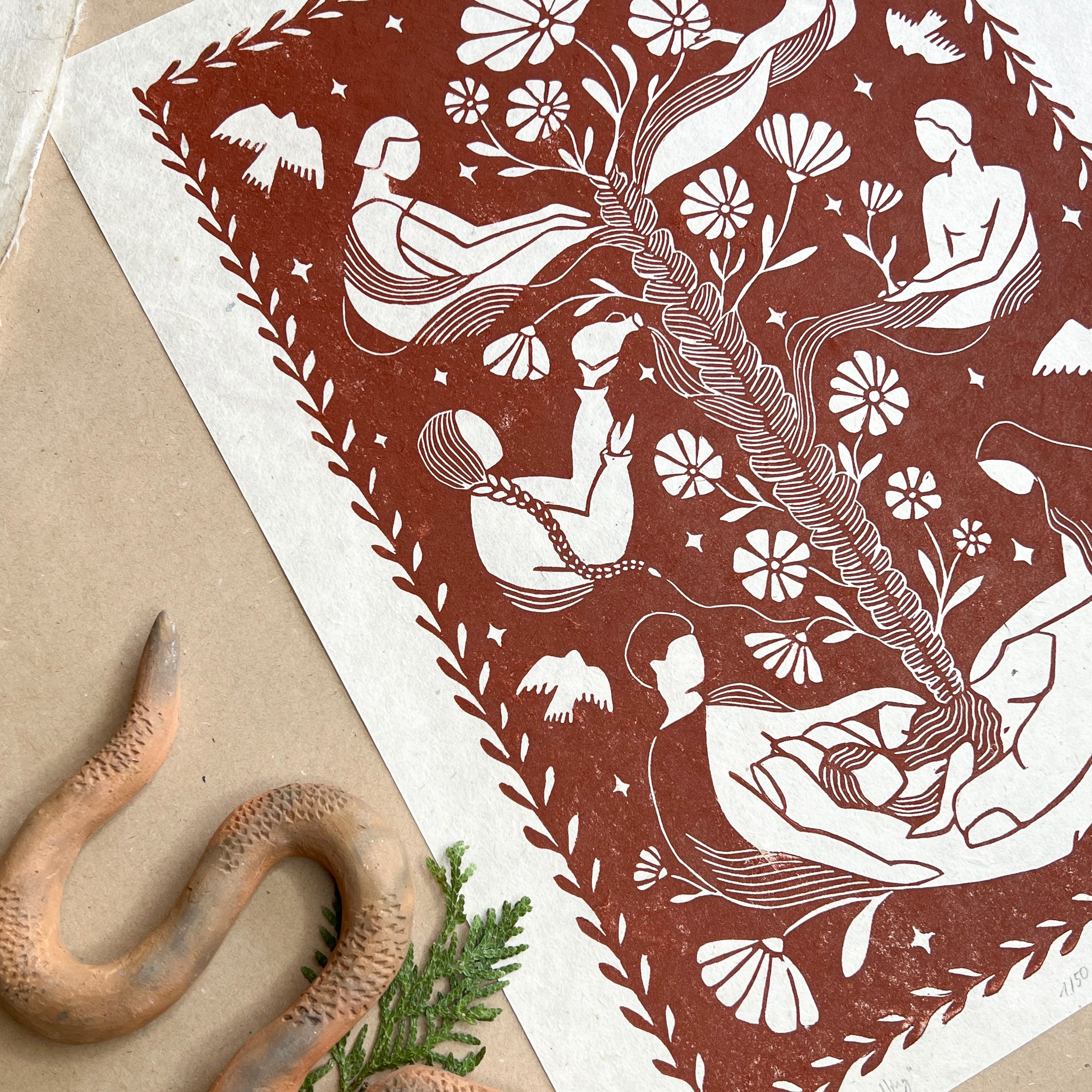 Ancestors Calling Linoldruck Limited Edition - art.from.ilkas.heart