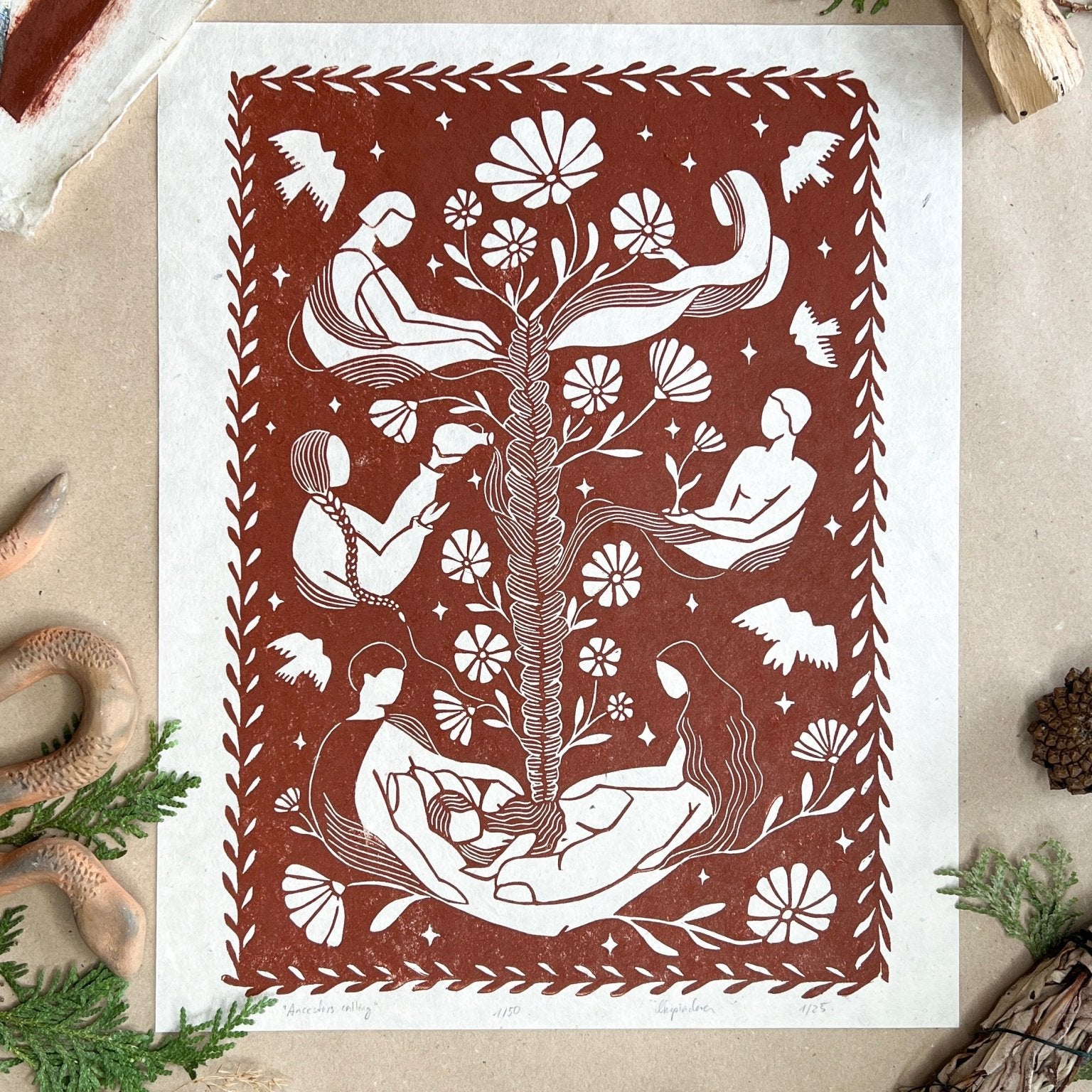 Ancestors Calling Linoldruck Limited Edition - art.from.ilkas.heart