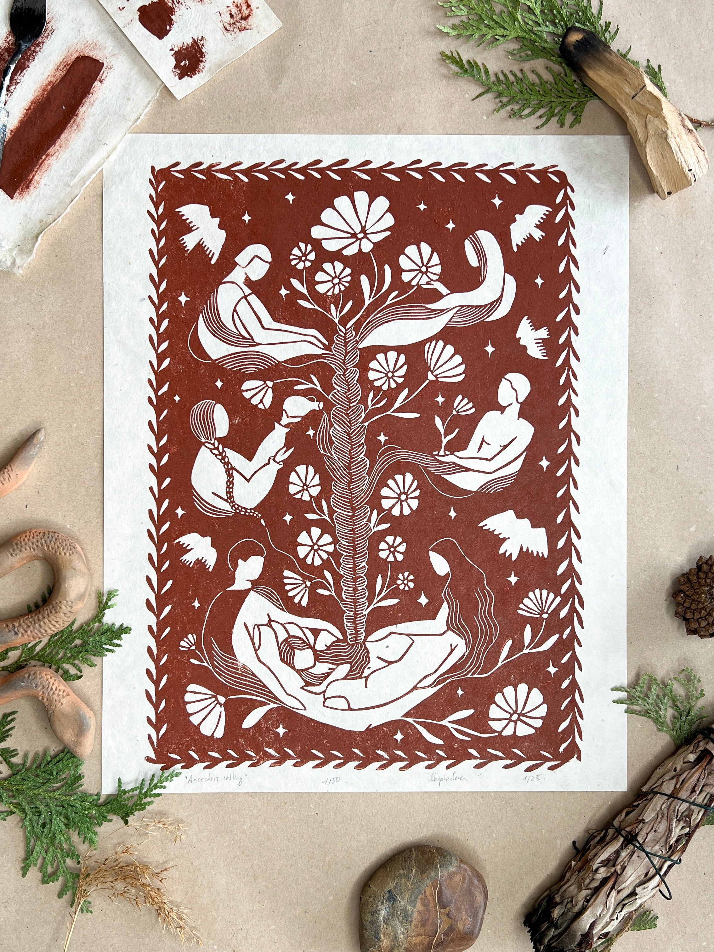 Ancestors Calling Linoldruck Limited Edition - art.from.ilkas.heart