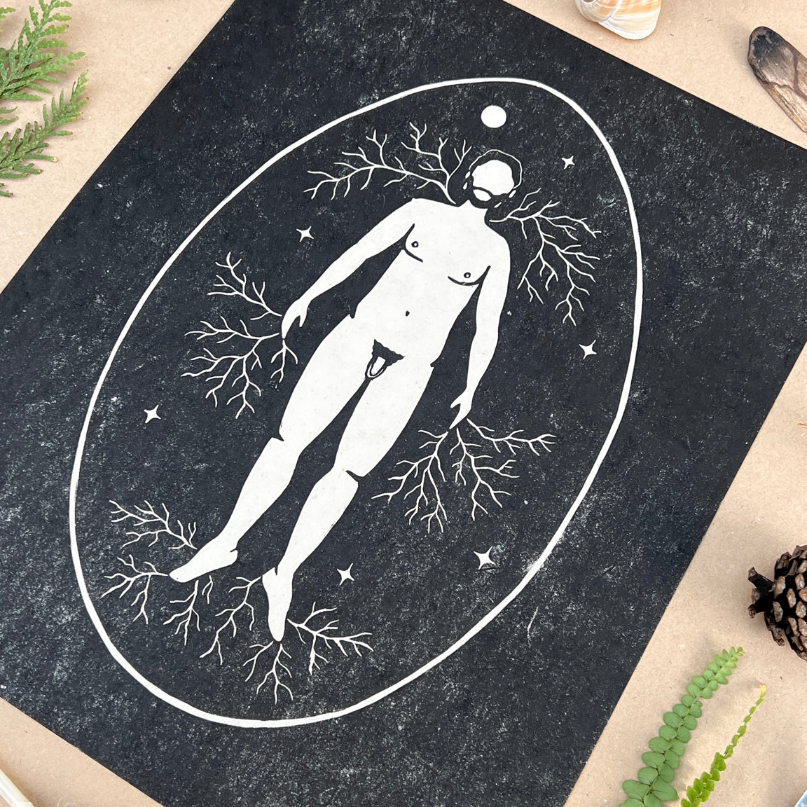 Der verwurzelte Mann Linoldruck - art.from.ilkas.heart