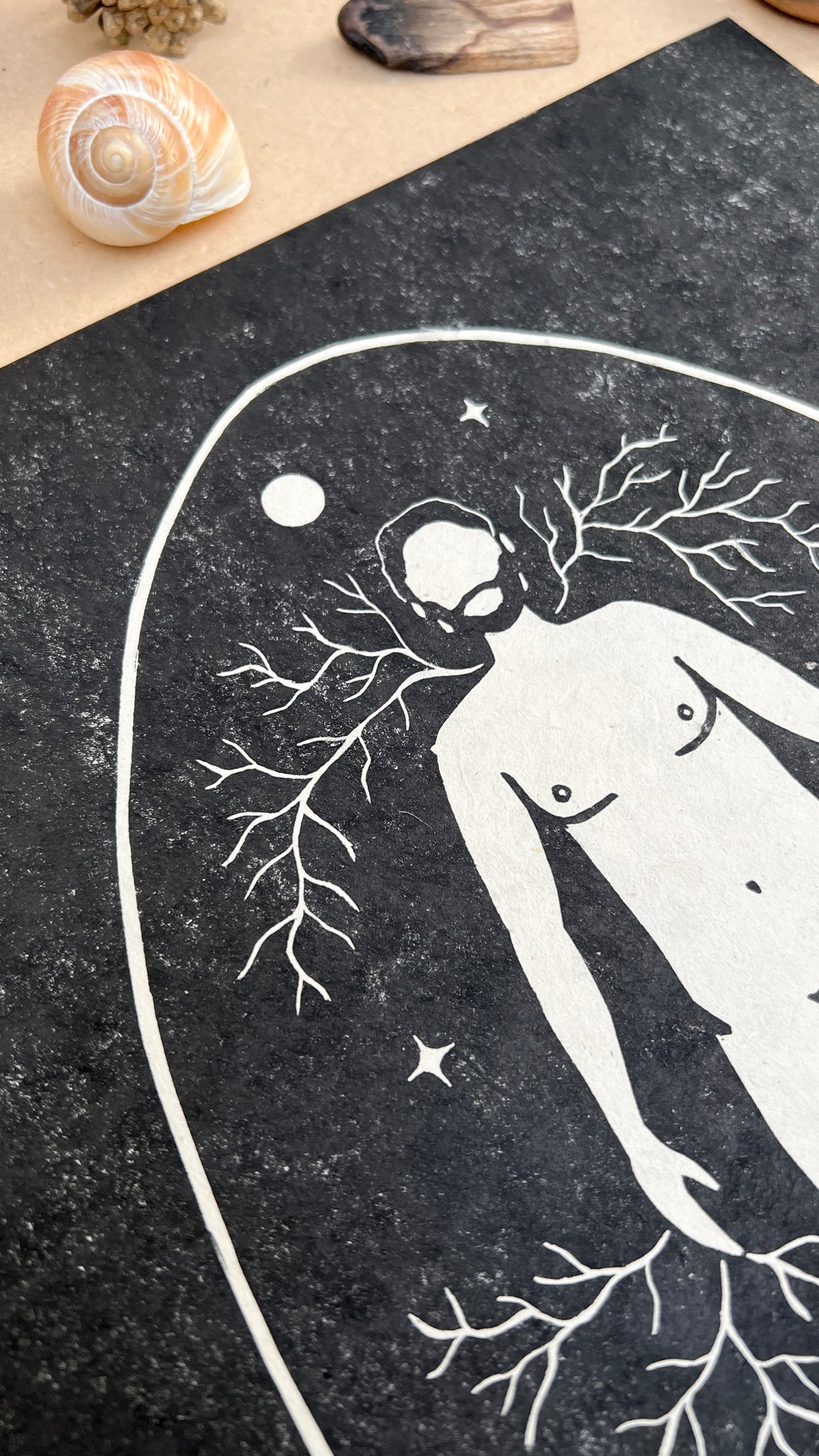 Der verwurzelte Mann Linoldruck - art.from.ilkas.heart