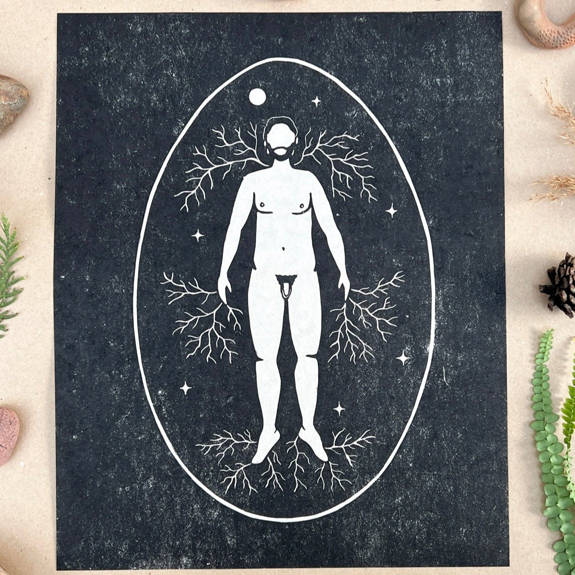 Der verwurzelte Mann Linoldruck - art.from.ilkas.heart