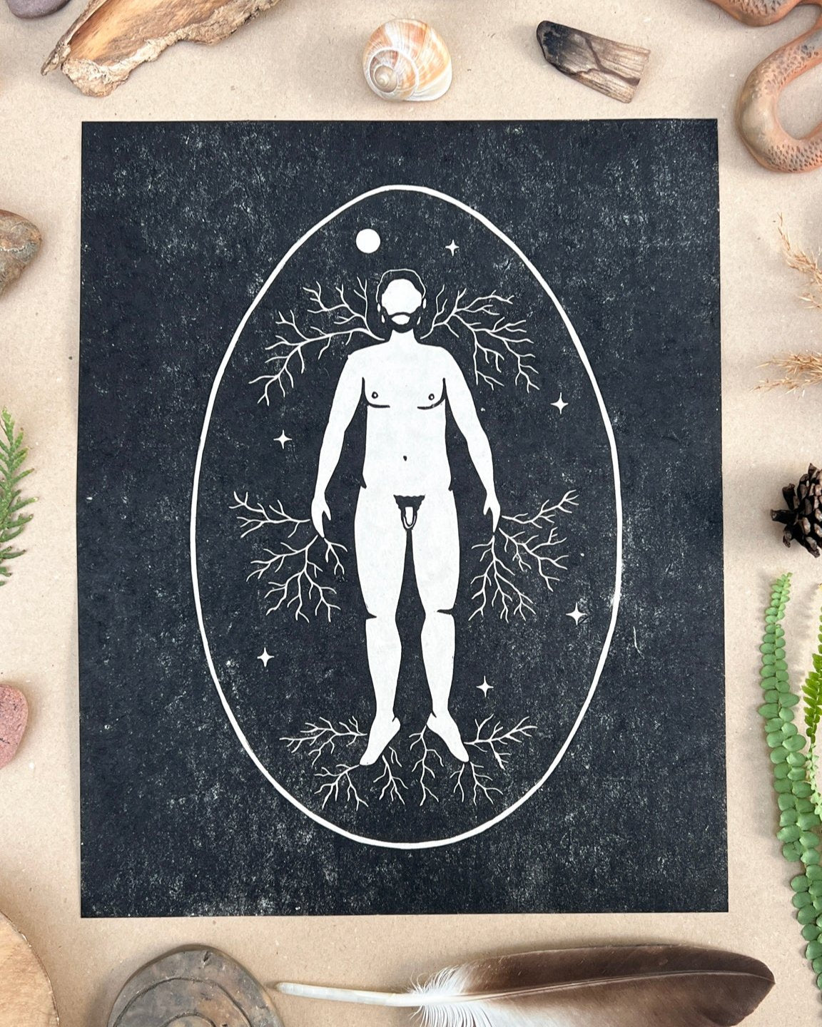 Der verwurzelte Mann Linoldruck - art.from.ilkas.heart