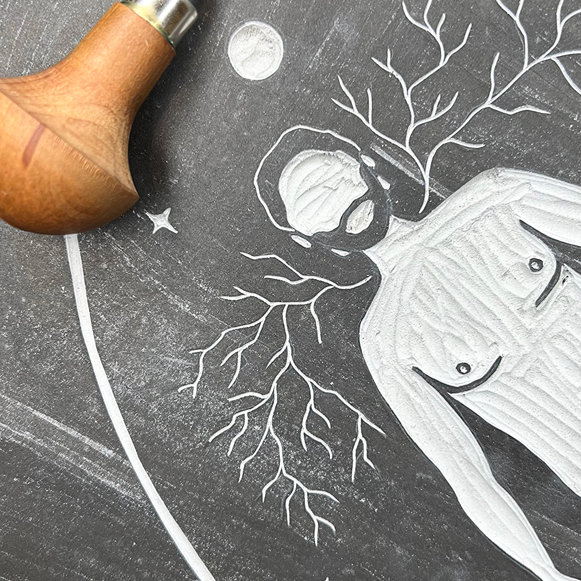 Der verwurzelte Mann Linoldruck - art.from.ilkas.heart