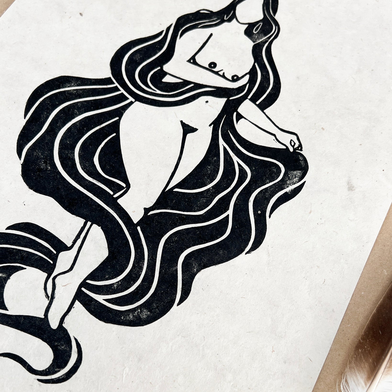 Die Flussgöttin Linoldruck - art.from.ilkas.heart