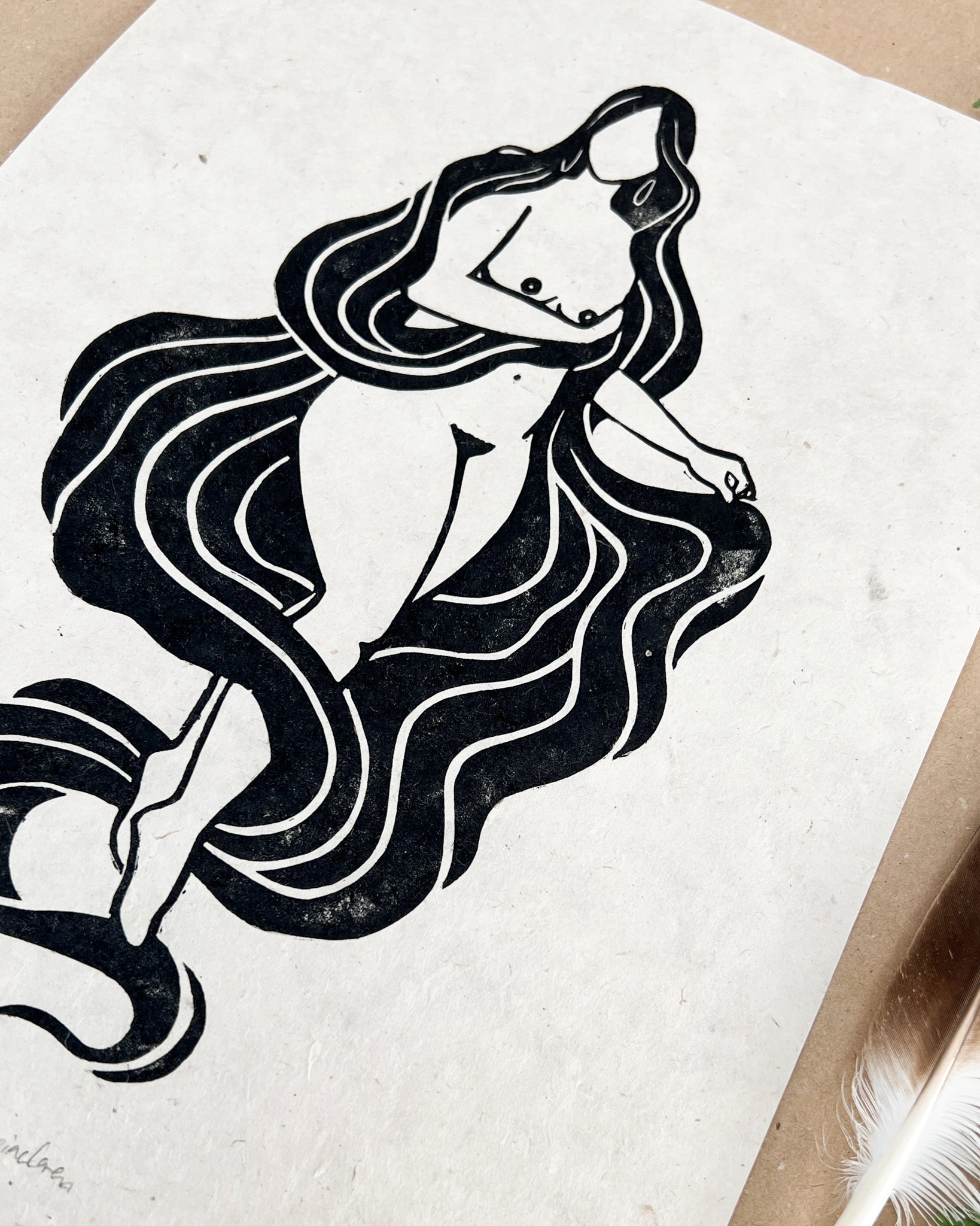 Die Flussgöttin Linoldruck - art.from.ilkas.heart