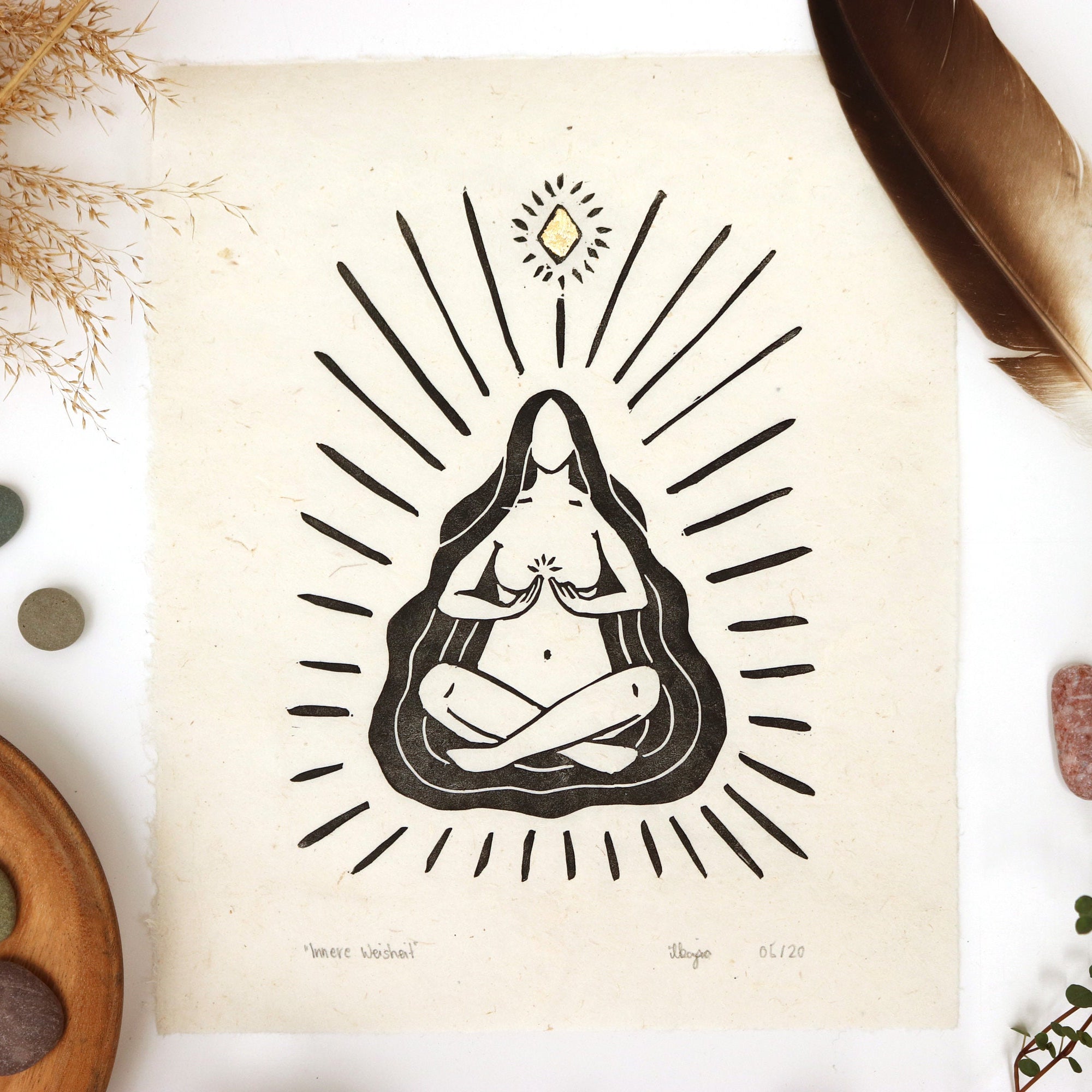 Die Göttin der Inneren Weisheit Linoldruck - art.from.ilkas.heart