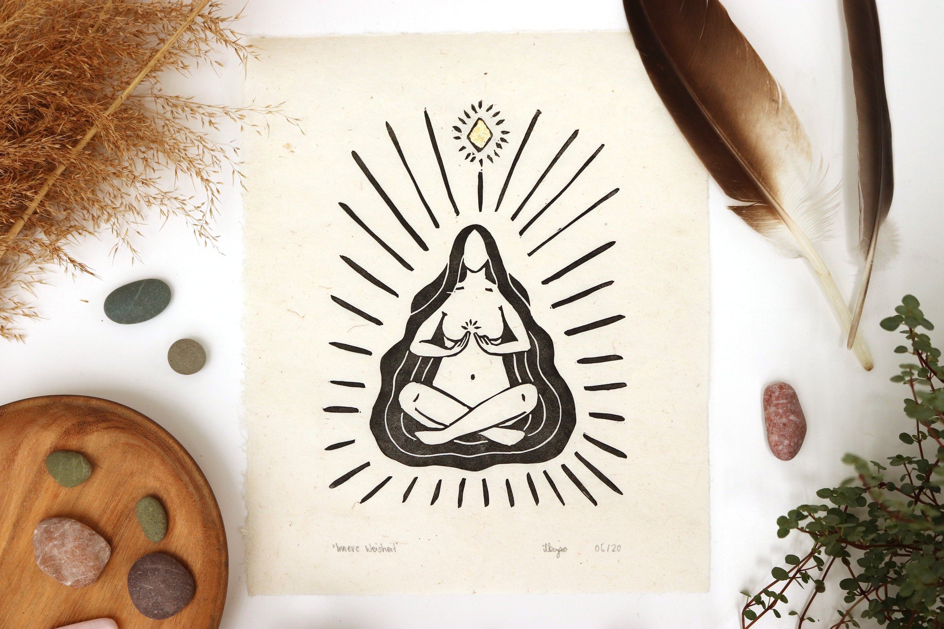 Die Göttin der Inneren Weisheit Linoldruck - art.from.ilkas.heart