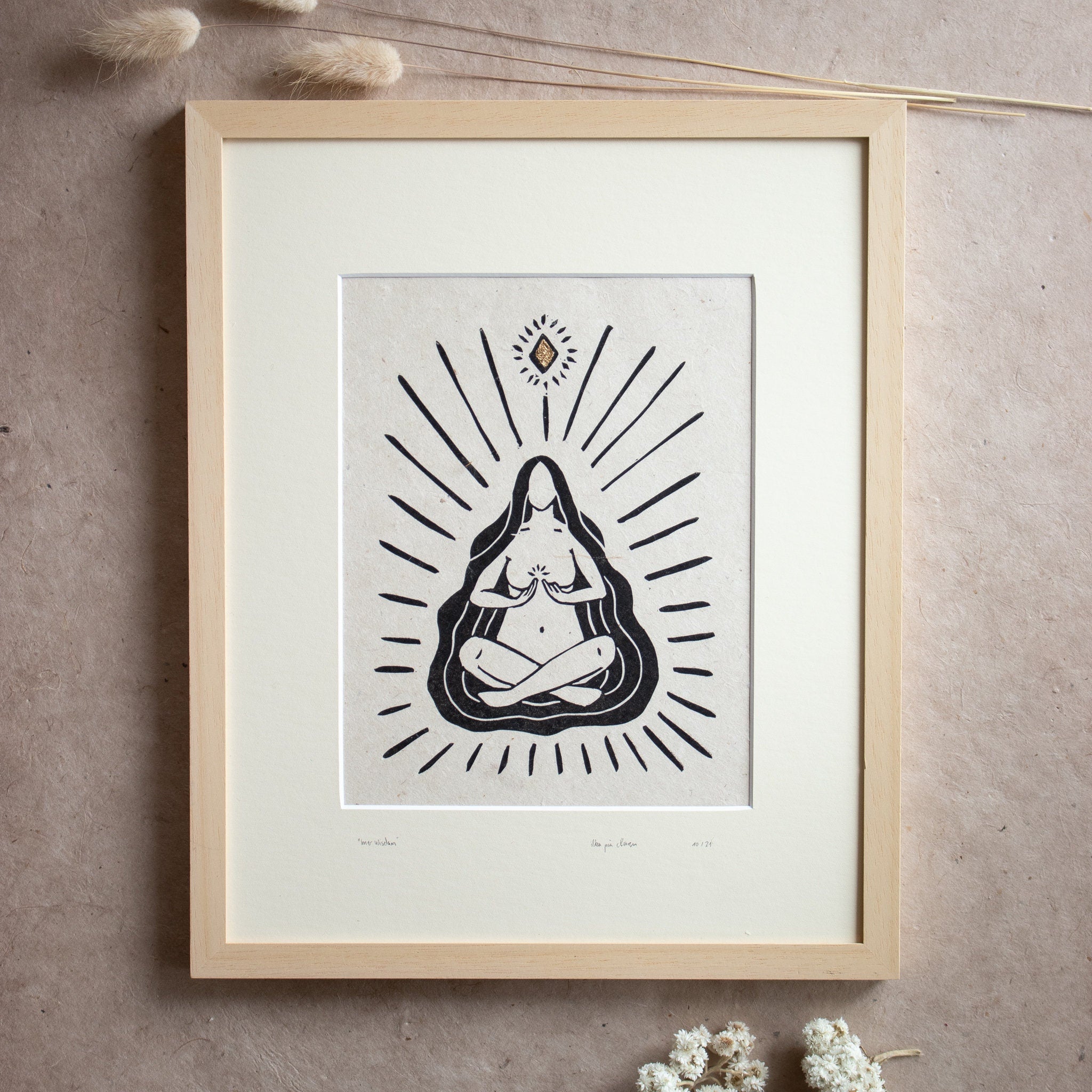 Die Göttin der Inneren Weisheit Linoldruck - art.from.ilkas.heart