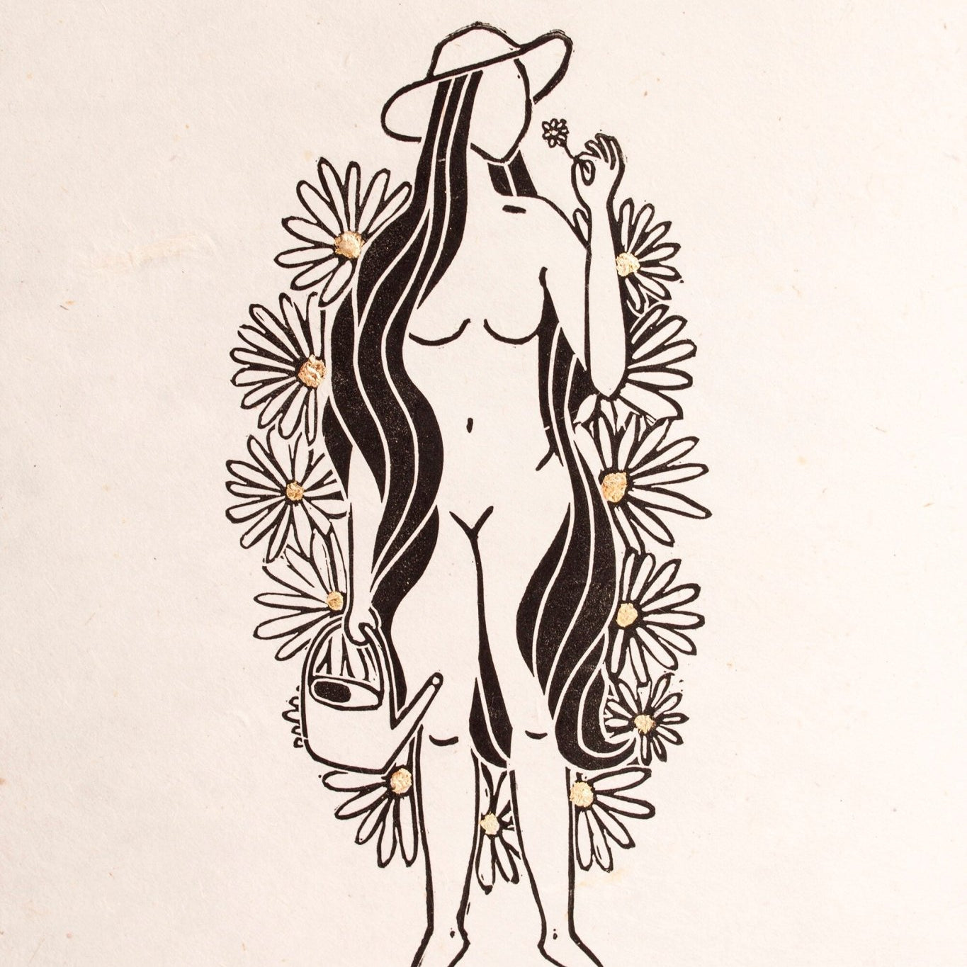 Die Gartengöttin Linoldruck - art.from.ilkas.heart