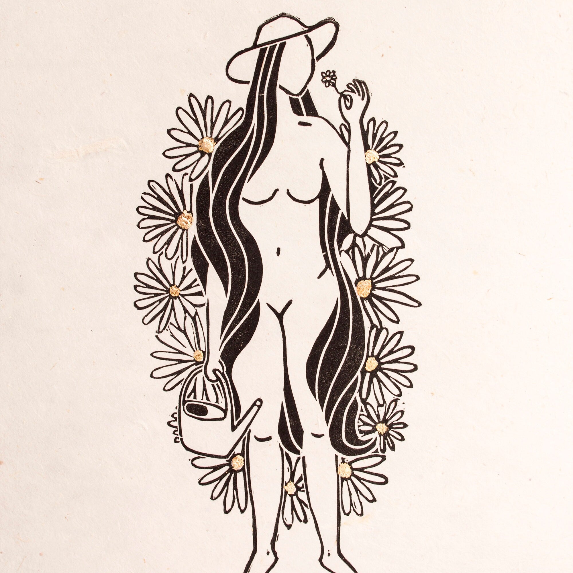 Die Gartengöttin Linoldruck - art.from.ilkas.heart