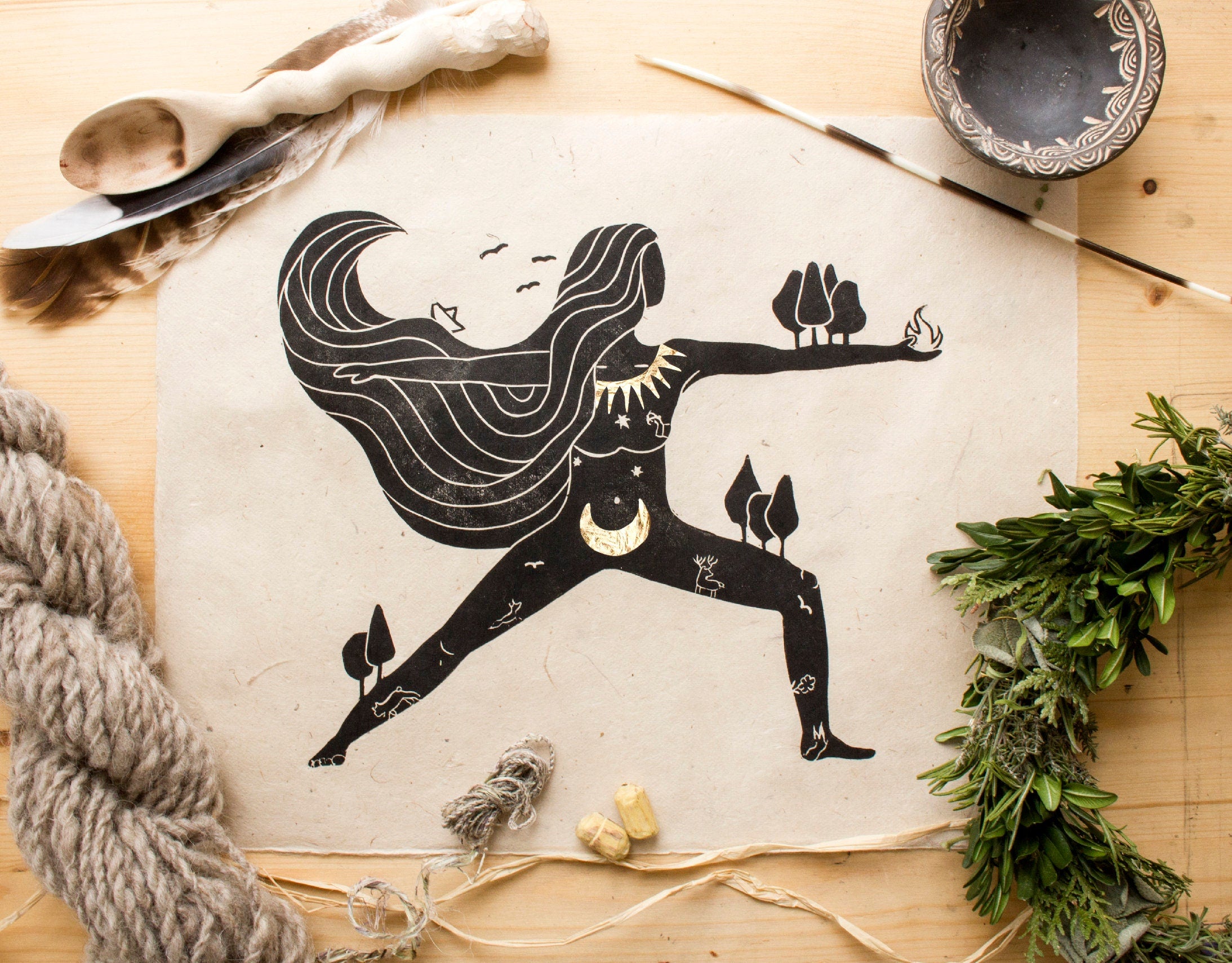 Die wilde Göttin Linoldruck - art.from.ilkas.heart