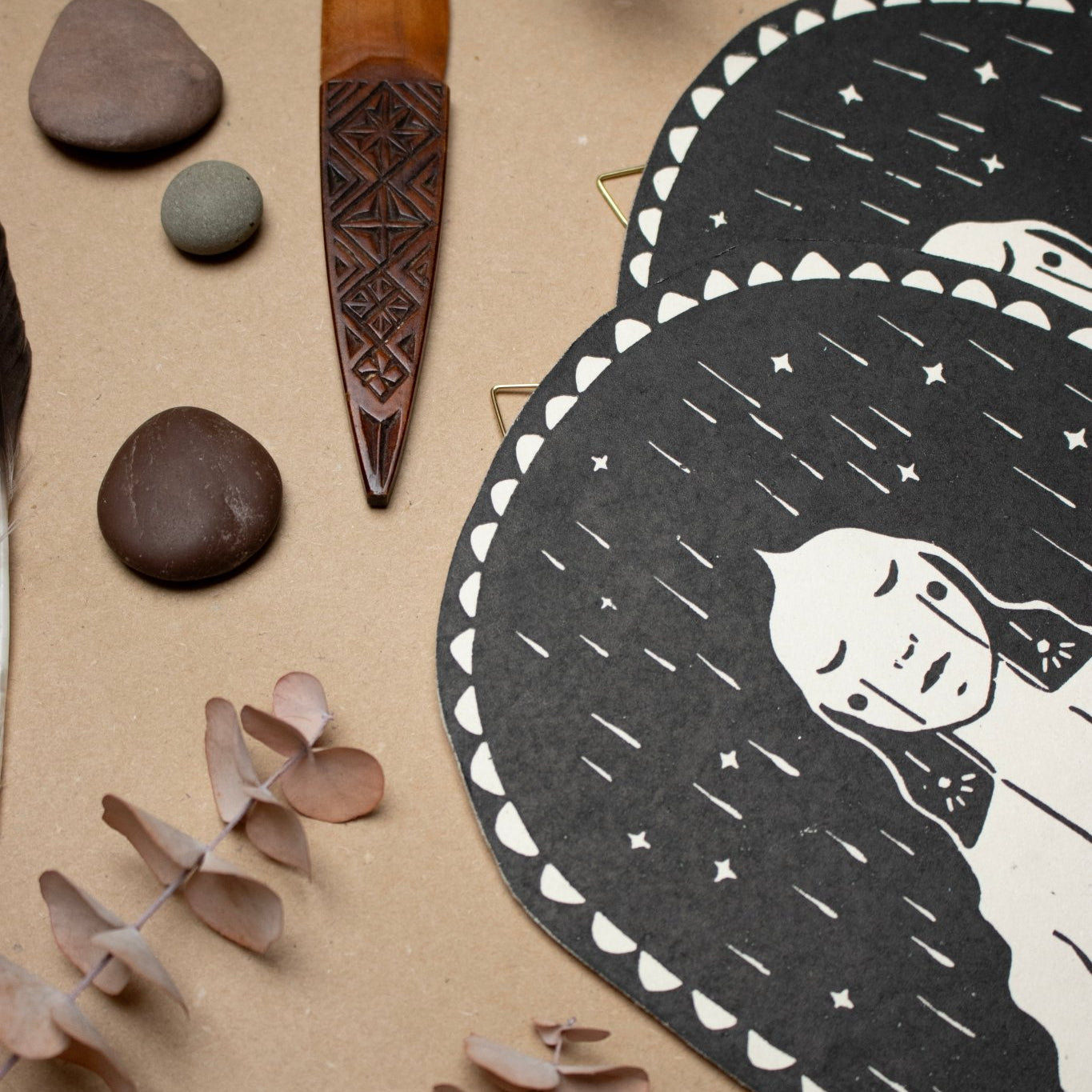 Die Trauernde - Linoldruck - art.from.ilkas.heart