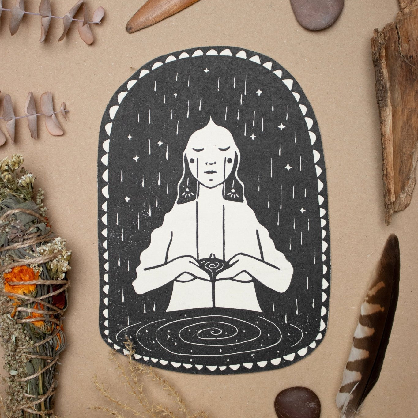 Die Trauernde - Linoldruck - art.from.ilkas.heart