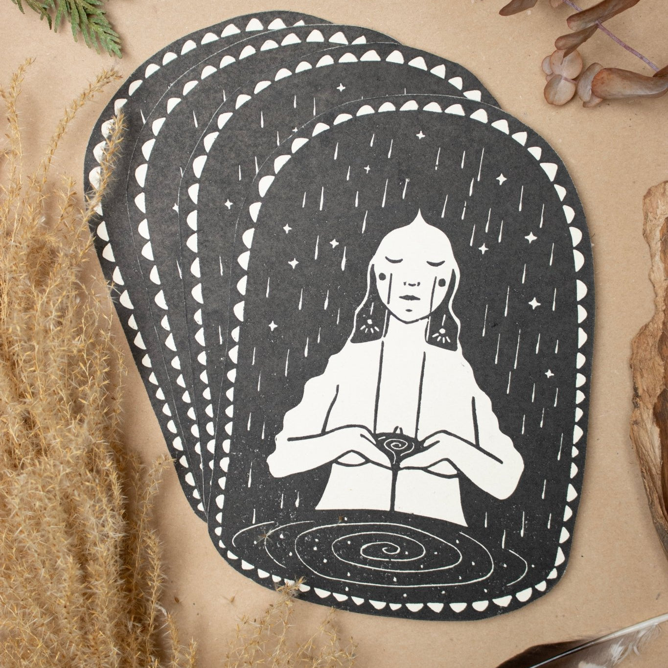 Die Trauernde - Linoldruck - art.from.ilkas.heart