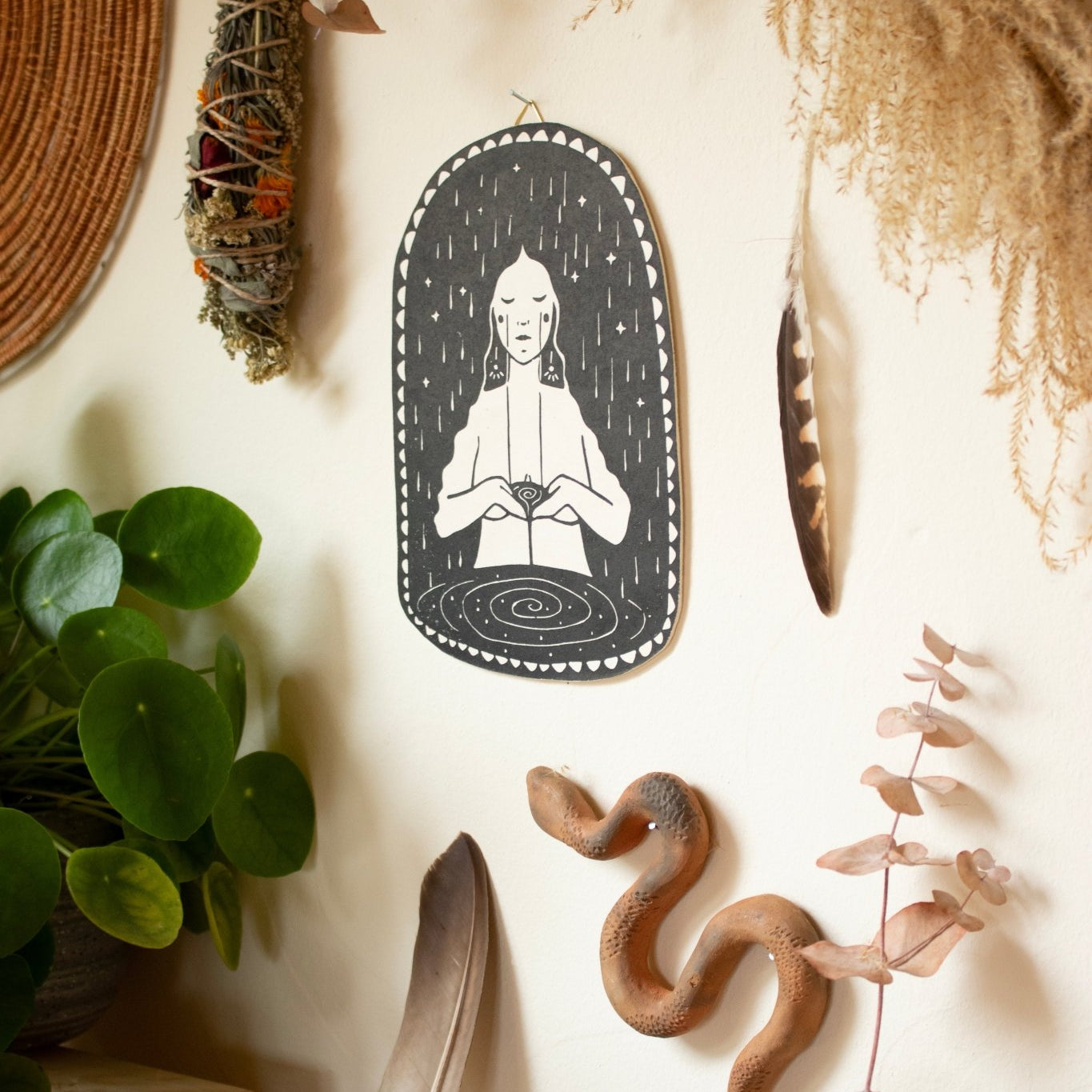 Die Trauernde - Linoldruck - art.from.ilkas.heart