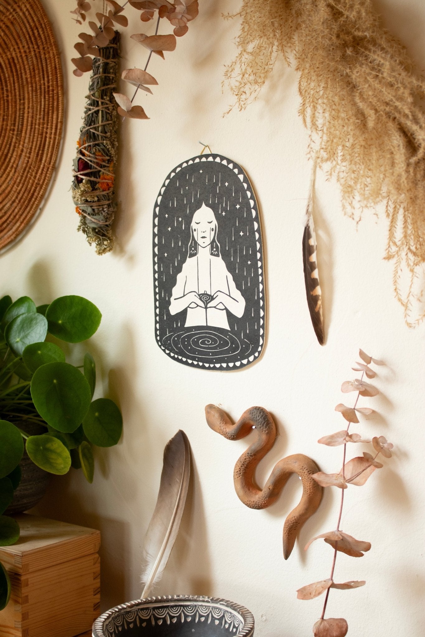 Die Trauernde - Linoldruck - art.from.ilkas.heart