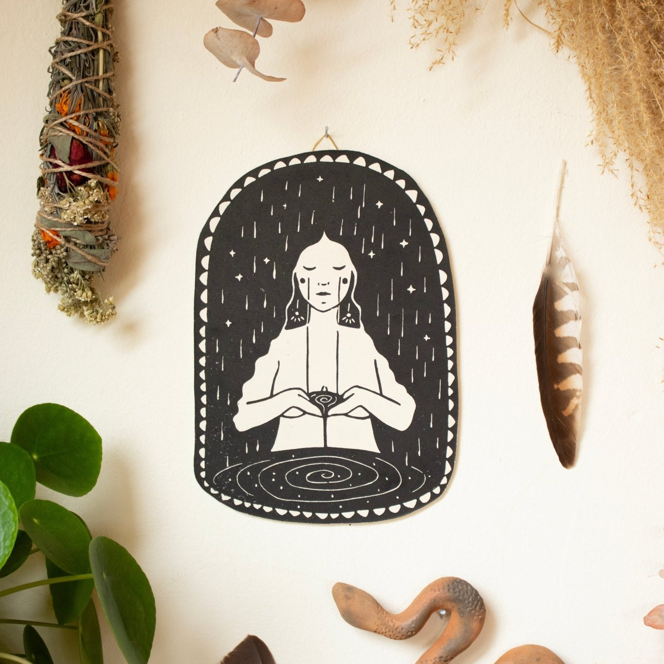 Die Trauernde - Linoldruck - art.from.ilkas.heart