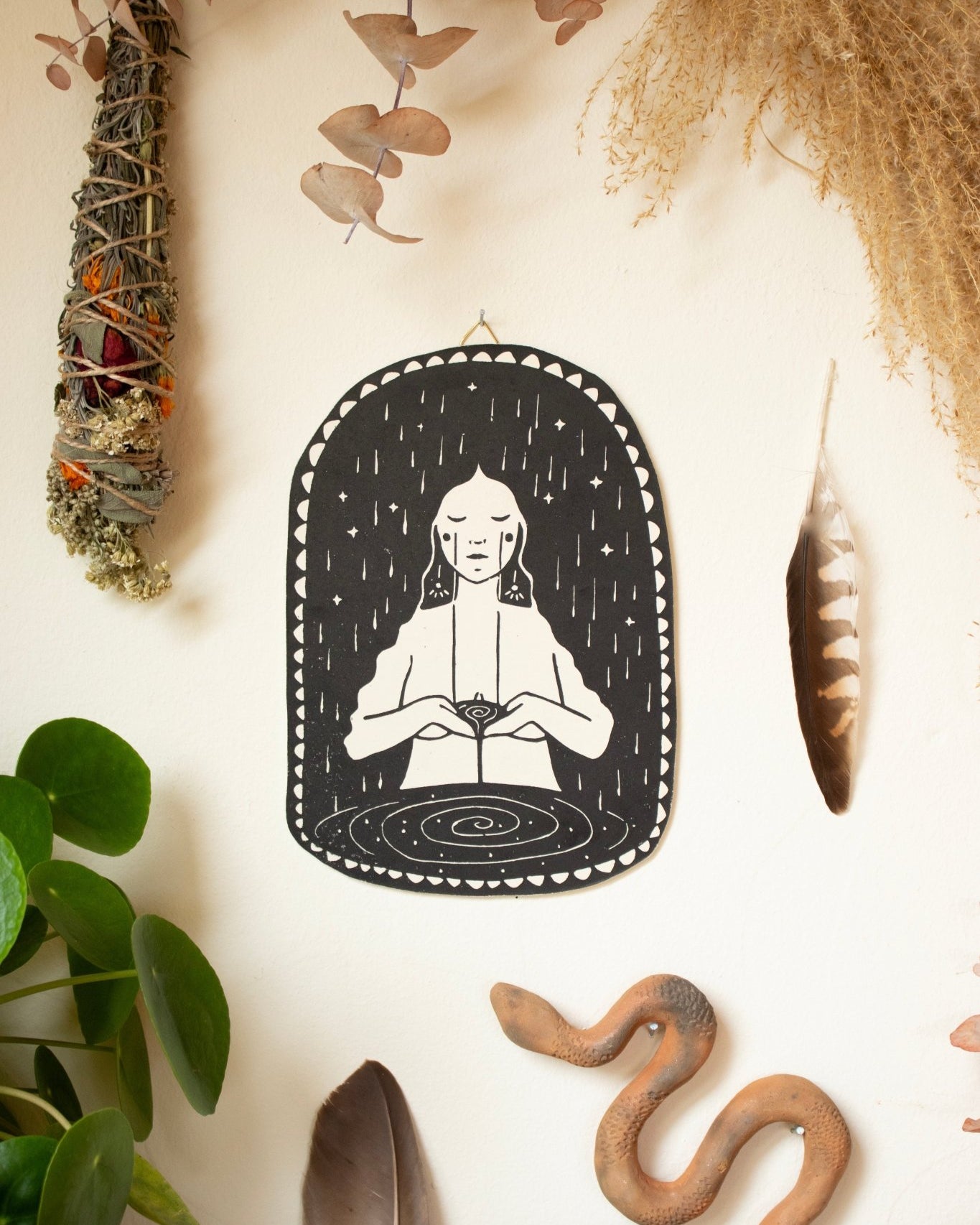 Die Trauernde - Linoldruck - art.from.ilkas.heart