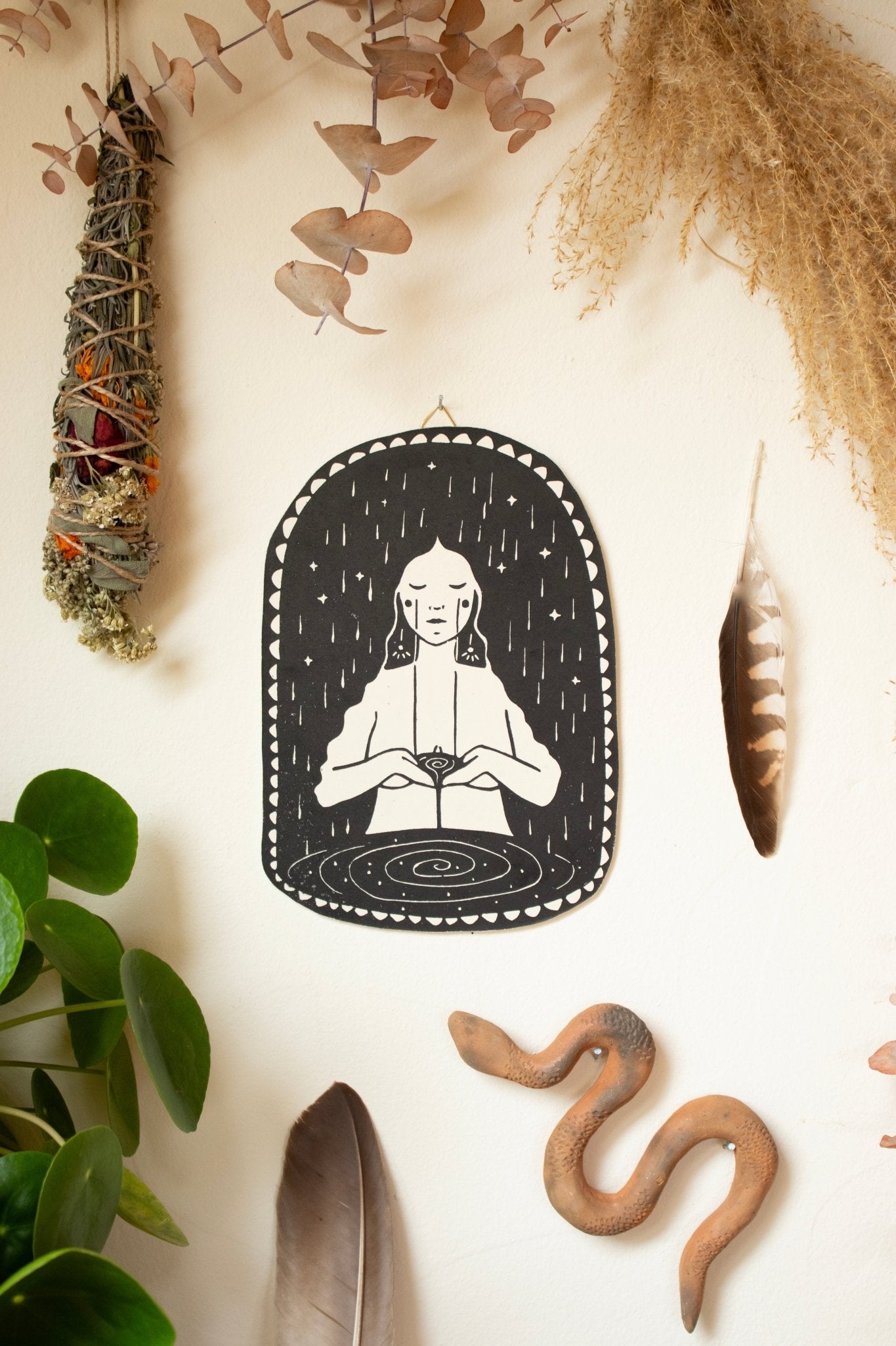 Die Trauernde - Linoldruck - art.from.ilkas.heart