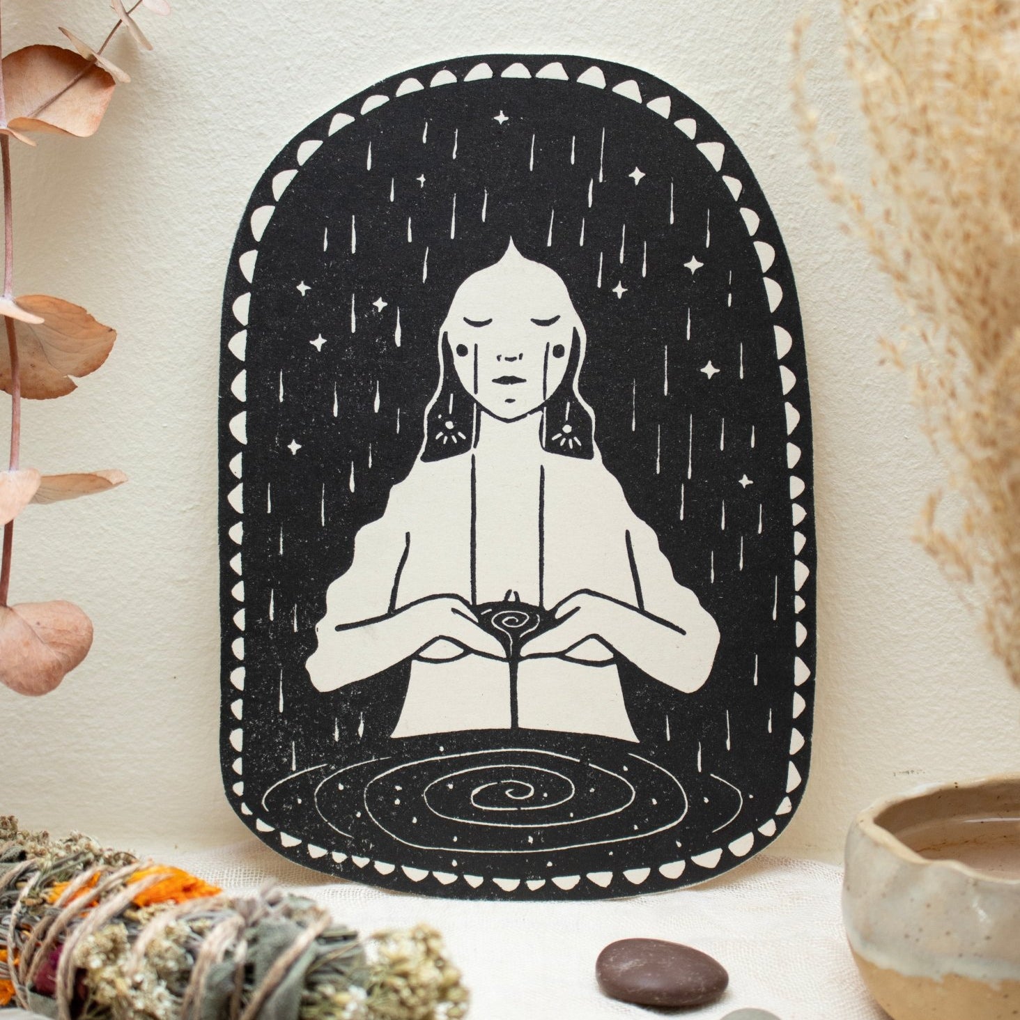 Die Trauernde - Linoldruck - art.from.ilkas.heart