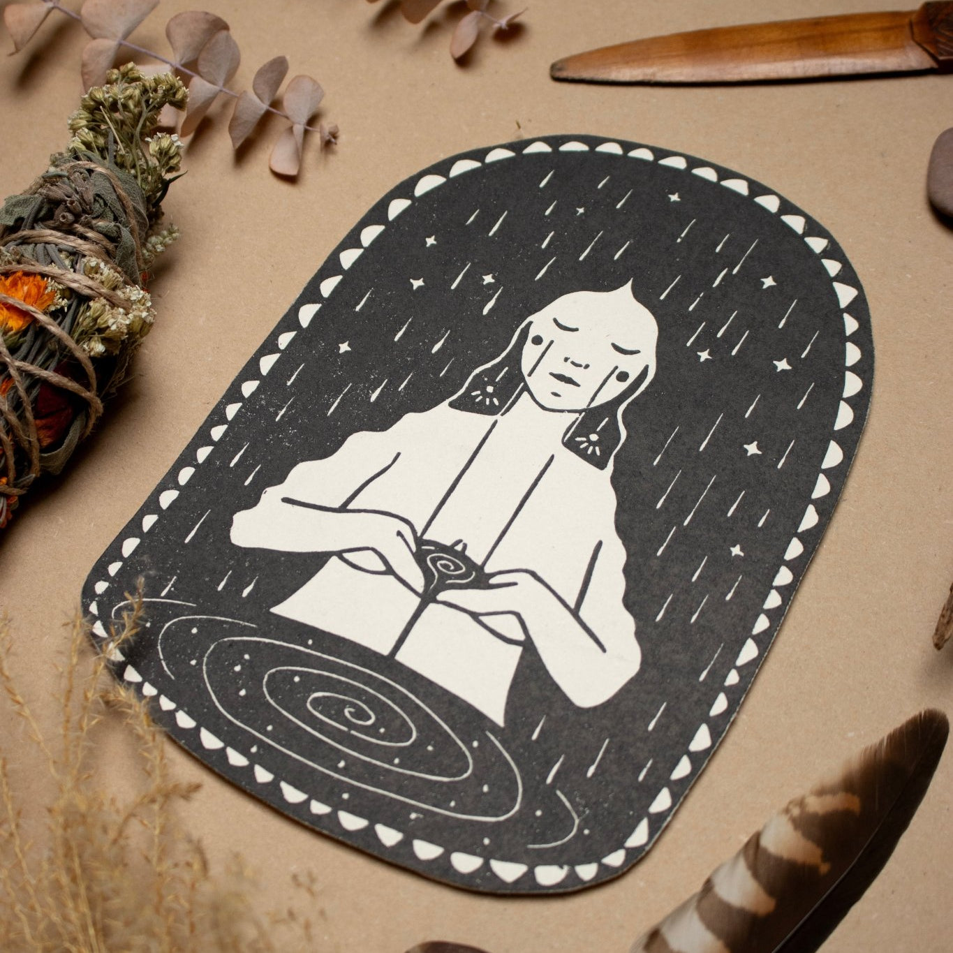 Die Trauernde - Linoldruck - art.from.ilkas.heart