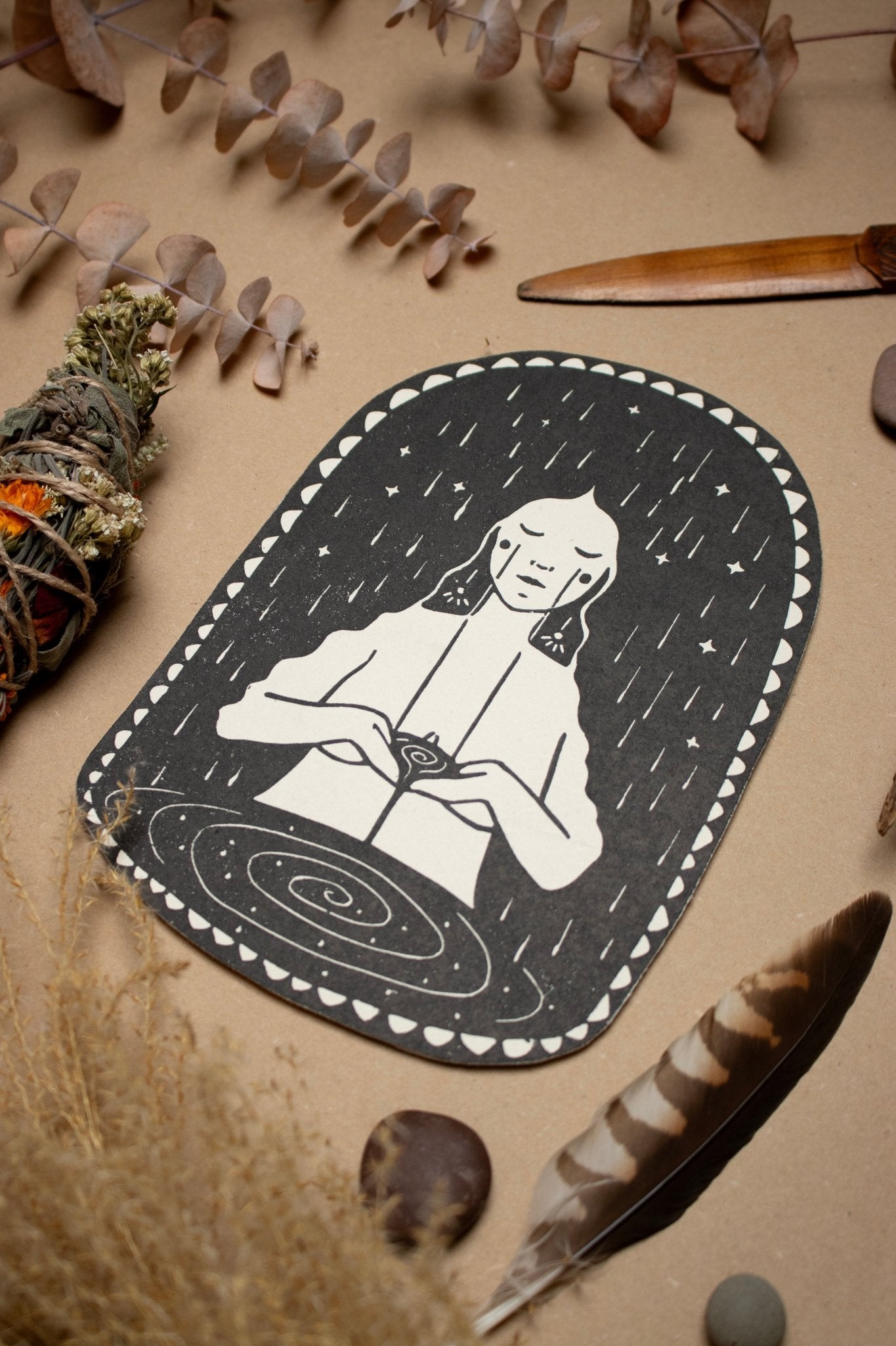 Die Trauernde - Linoldruck - art.from.ilkas.heart