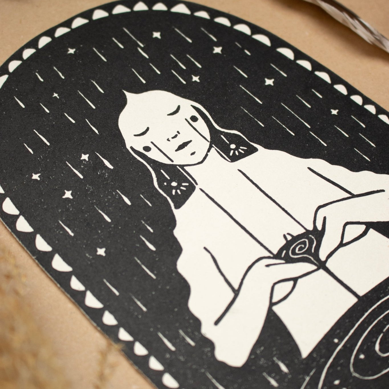 Die Trauernde - Linoldruck - art.from.ilkas.heart