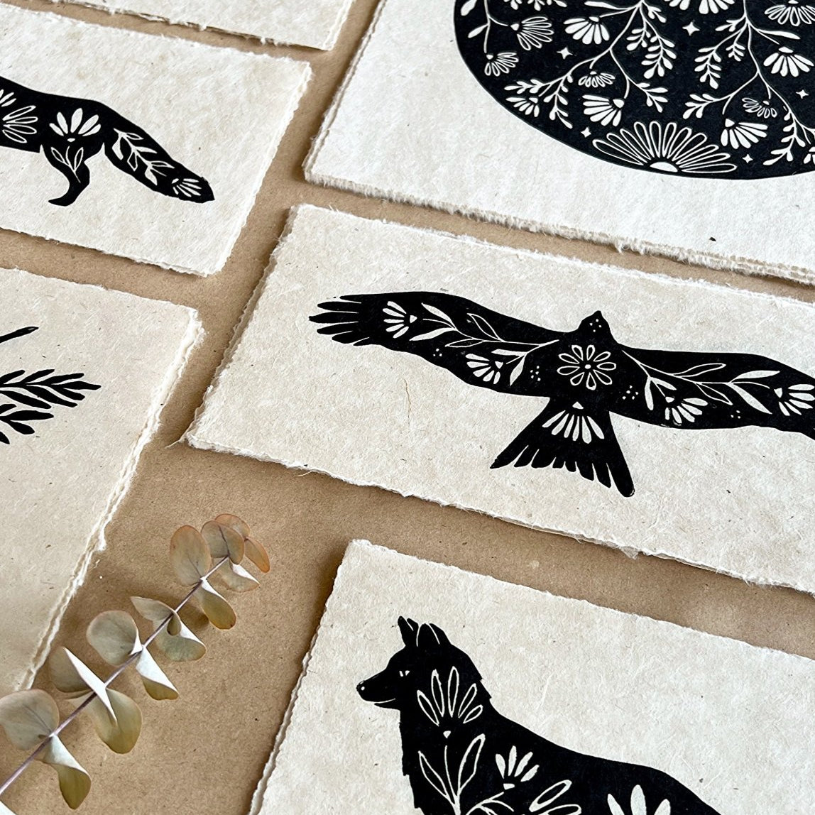 Fuchs & Blumen Linoldruck - art.from.ilkas.heart