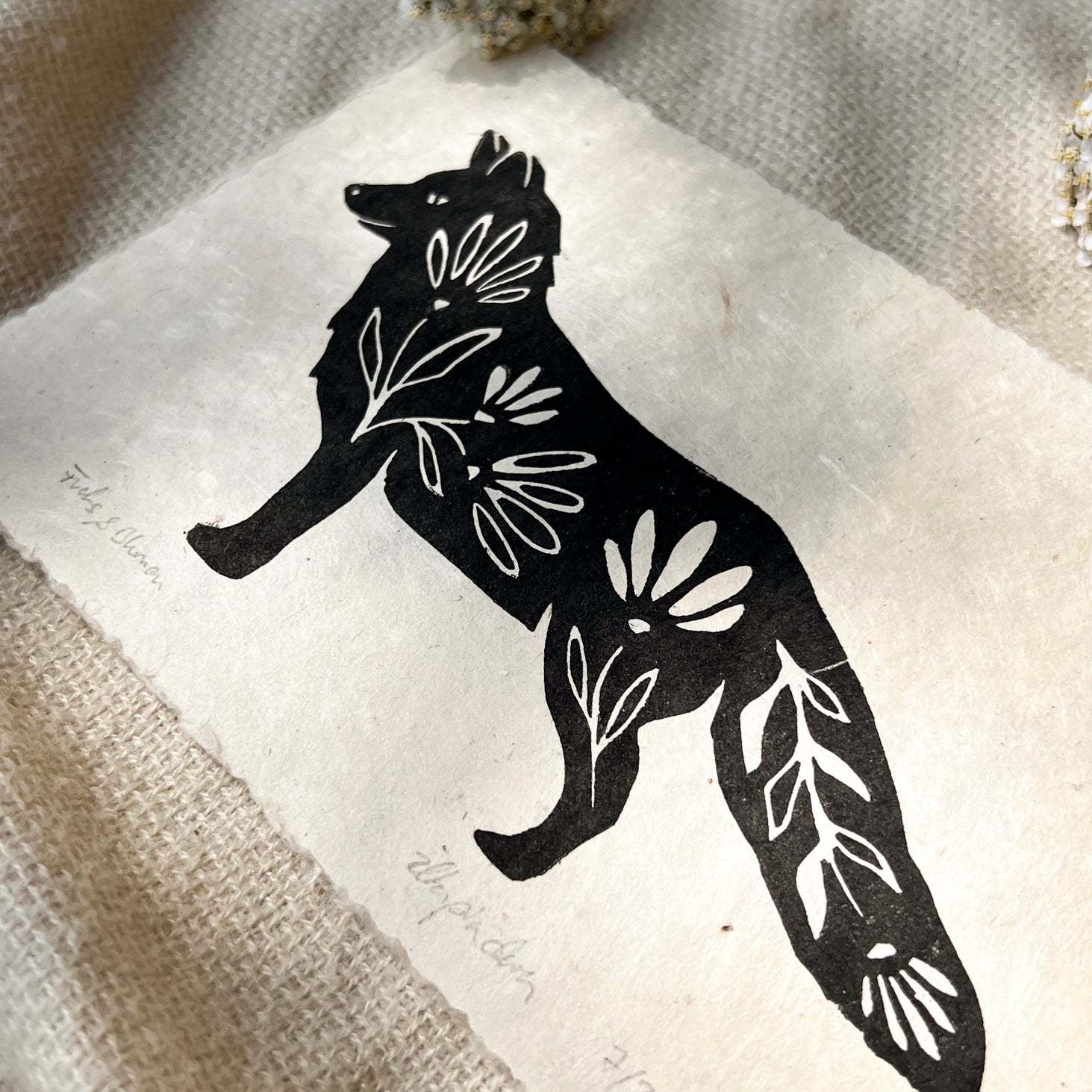 Fuchs & Blumen Linoldruck - art.from.ilkas.heart