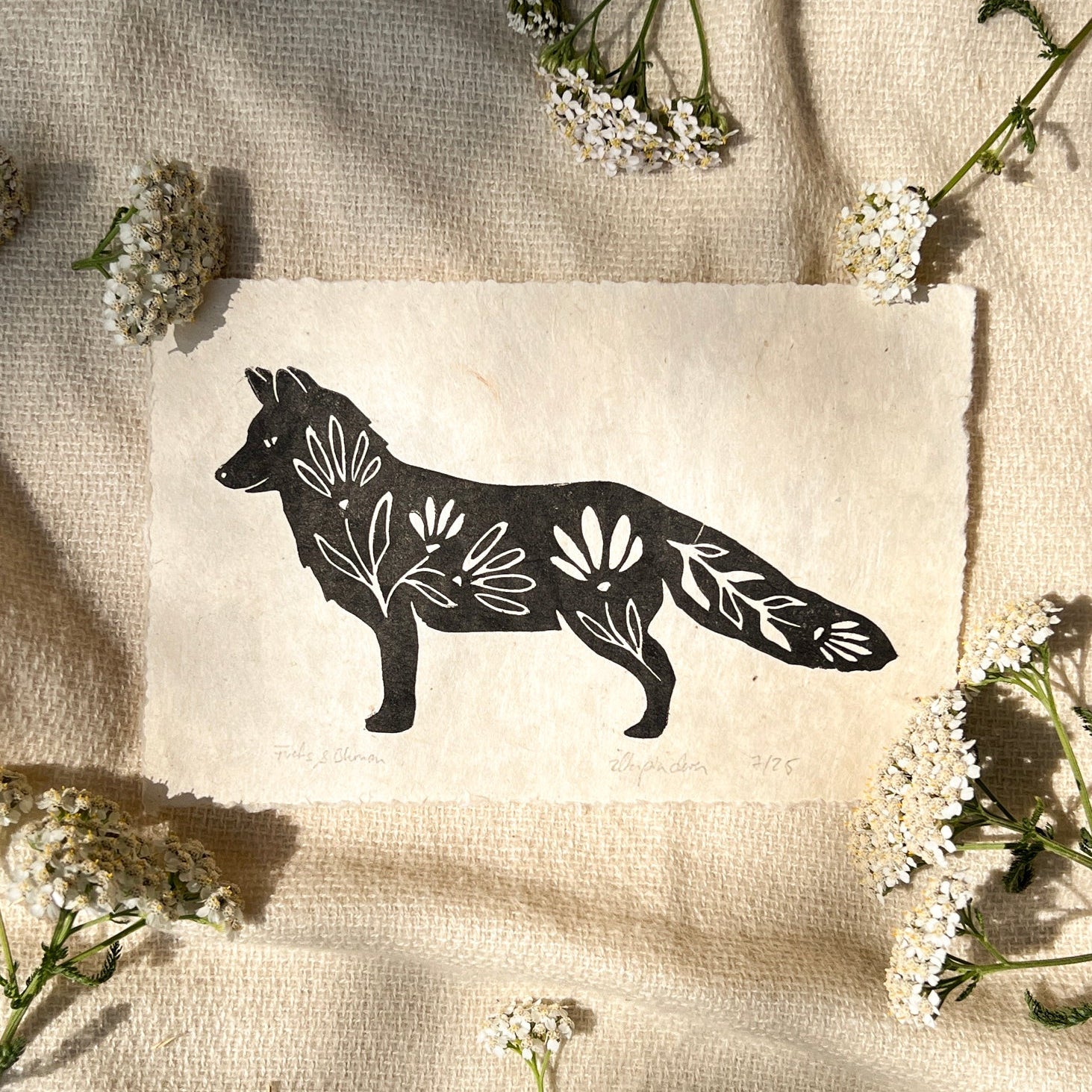 Fuchs & Blumen Linoldruck - art.from.ilkas.heart