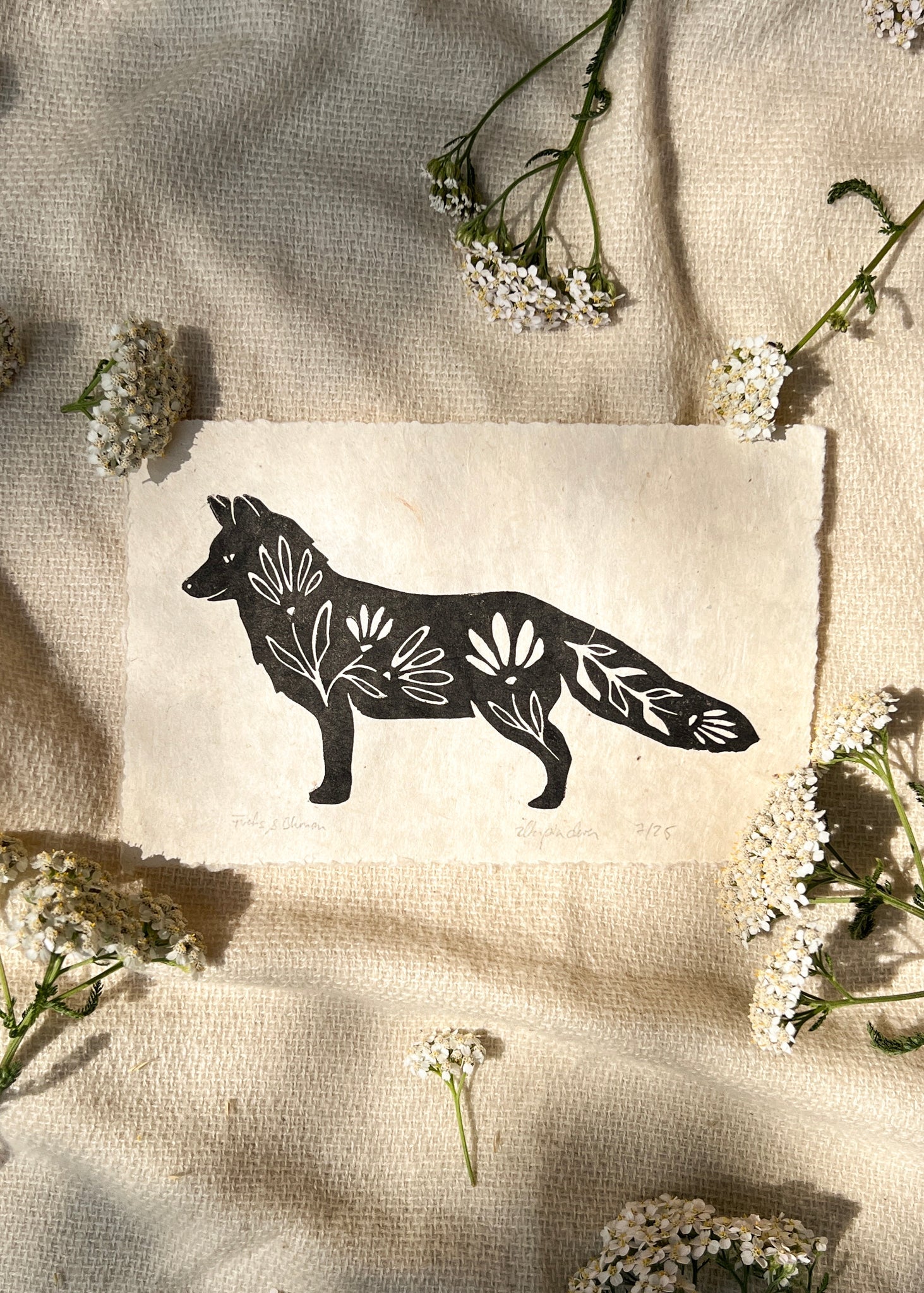 Fuchs & Blumen Linoldruck - art.from.ilkas.heart