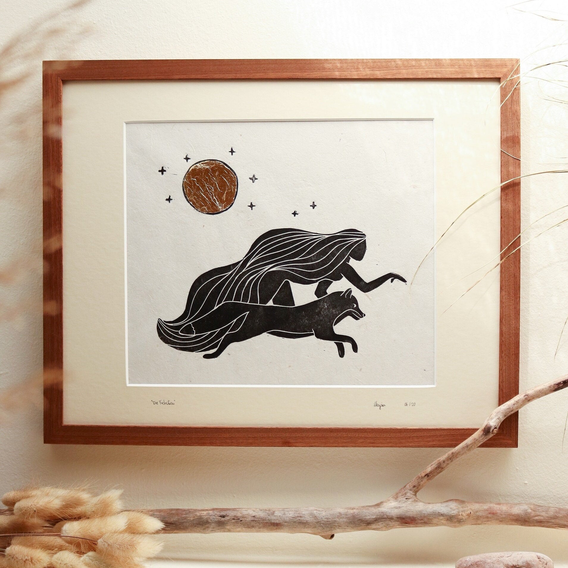 Fuchs Frau Linoldruck - art.from.ilkas.heart