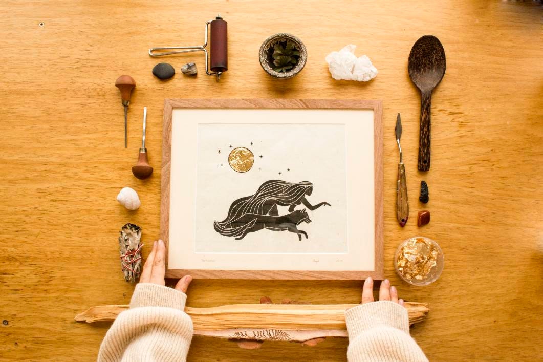 Fuchs Frau Linoldruck - art.from.ilkas.heart