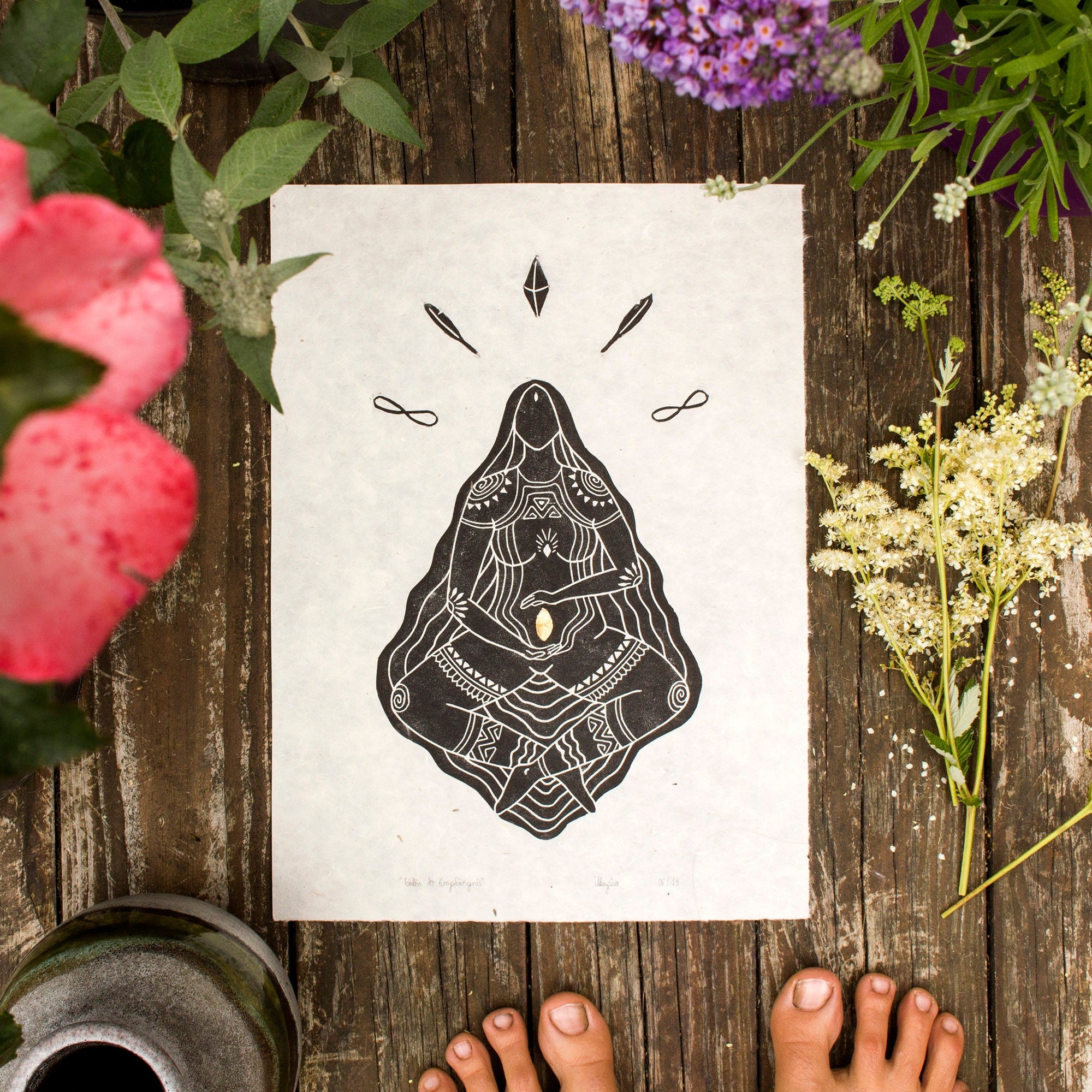 Göttin der Empfängnis Linoldruck - art.from.ilkas.heart