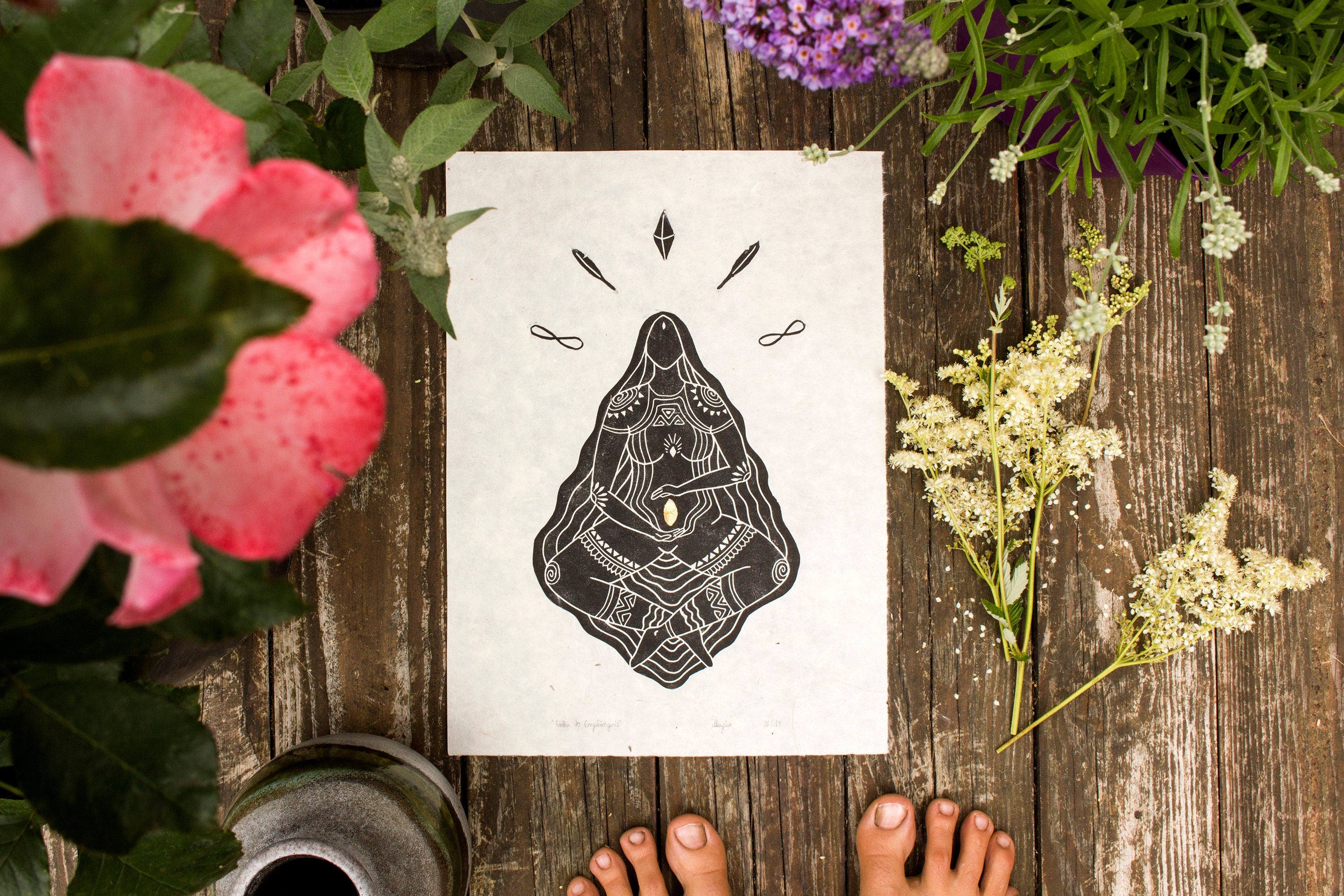 Göttin der Empfängnis Linoldruck - art.from.ilkas.heart