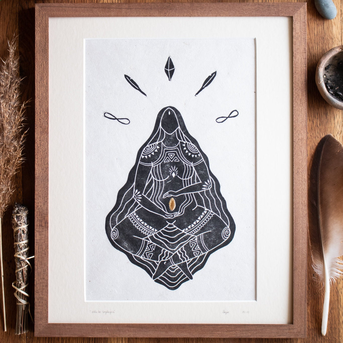 Göttin der Empfängnis Linoldruck - art.from.ilkas.heart