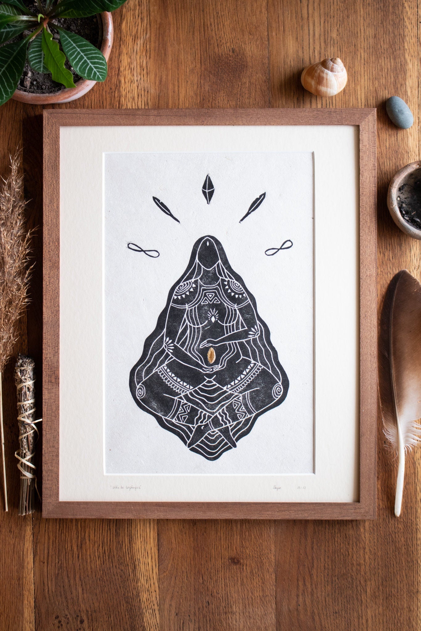 Göttin der Empfängnis Linoldruck - art.from.ilkas.heart