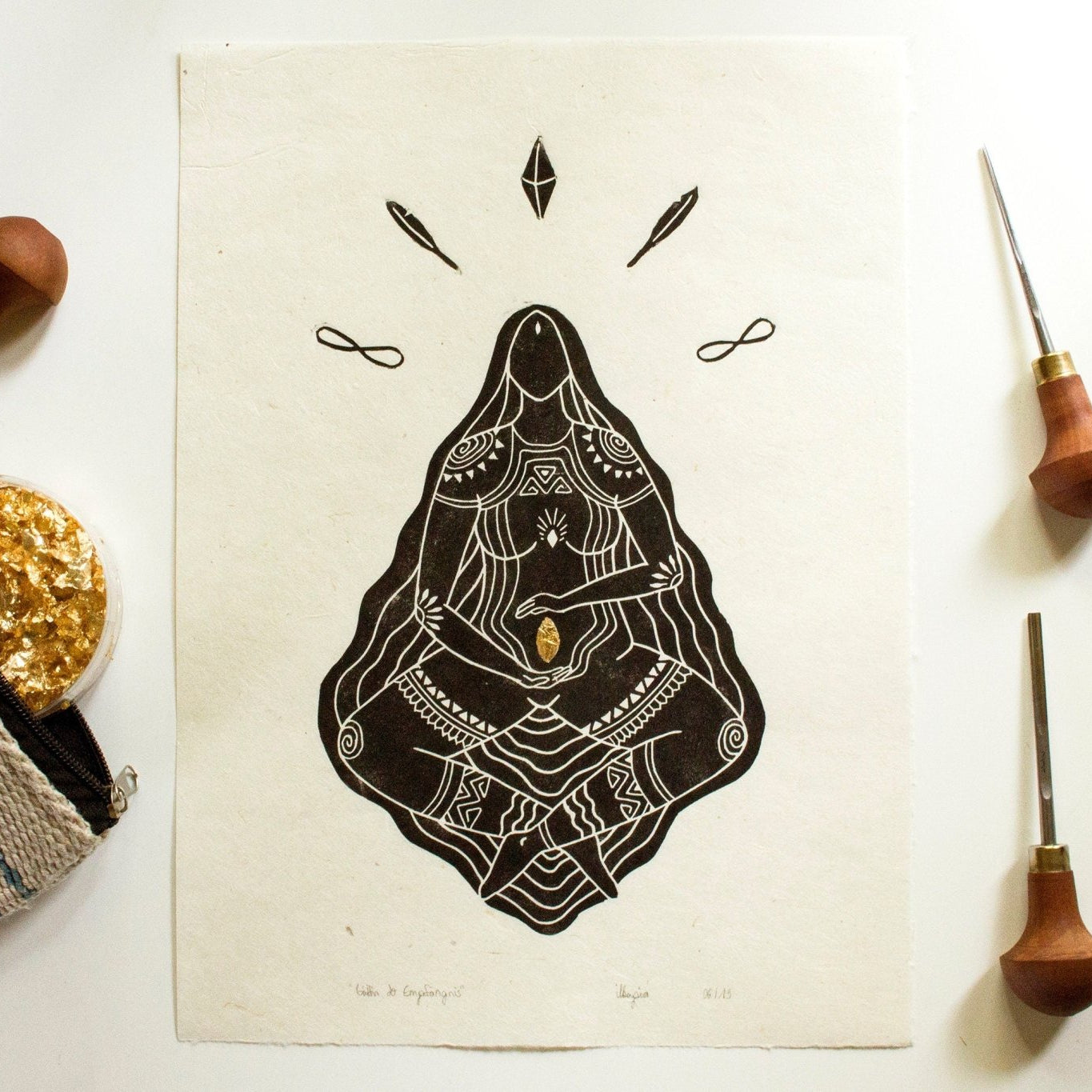 Göttin der Empfängnis Linoldruck - art.from.ilkas.heart