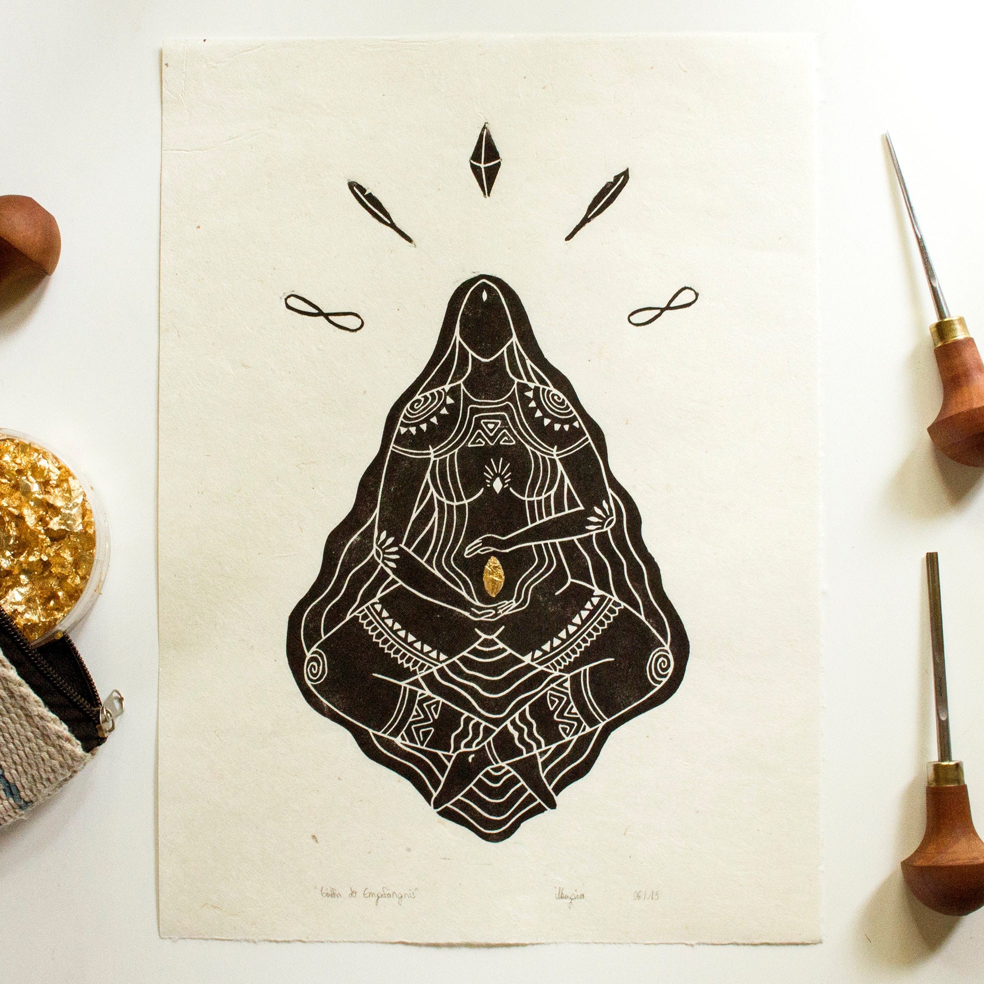 Göttin der Empfängnis Linoldruck - art.from.ilkas.heart