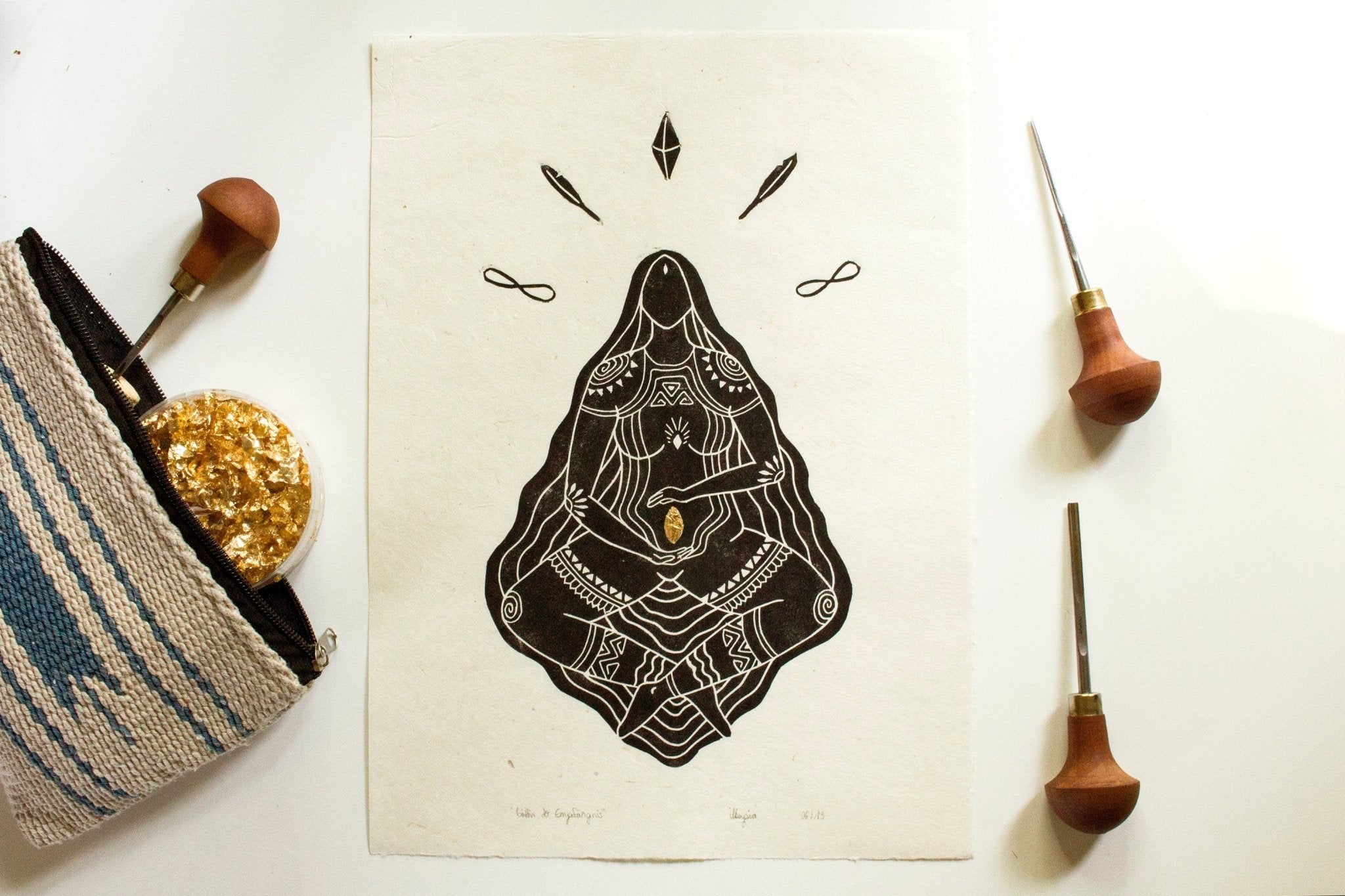 Göttin der Empfängnis Linoldruck - art.from.ilkas.heart