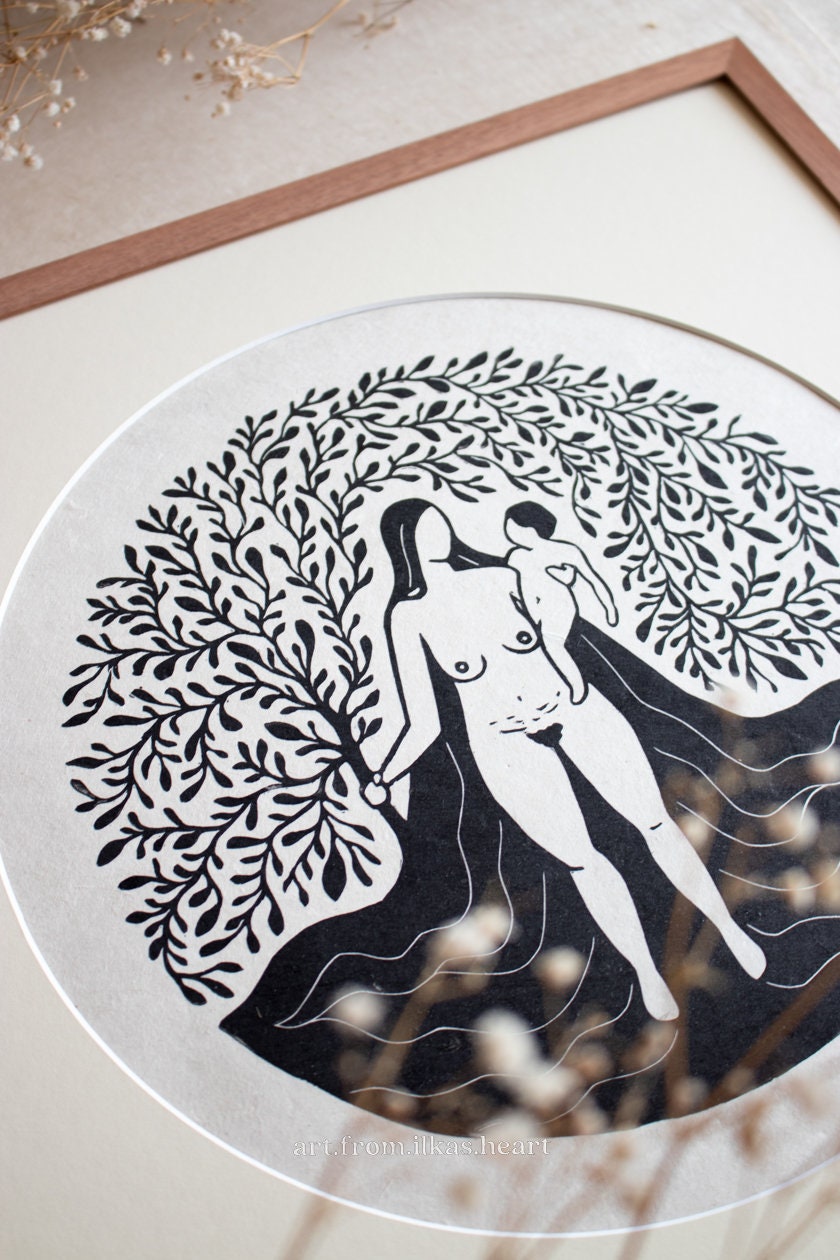 Goddess and her inner child Linoldruck - art.from.ilkas.heart