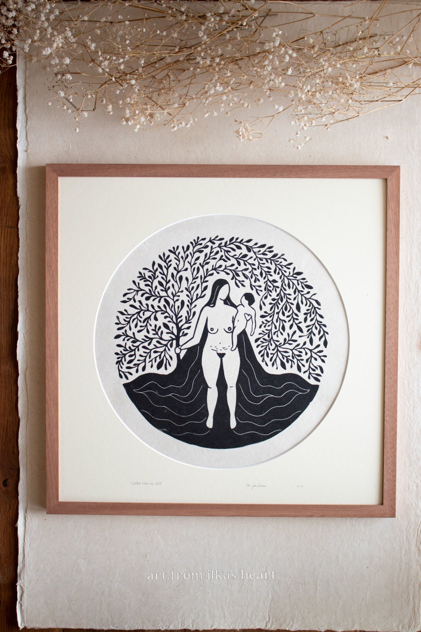 Goddess and her inner child Linoldruck - art.from.ilkas.heart