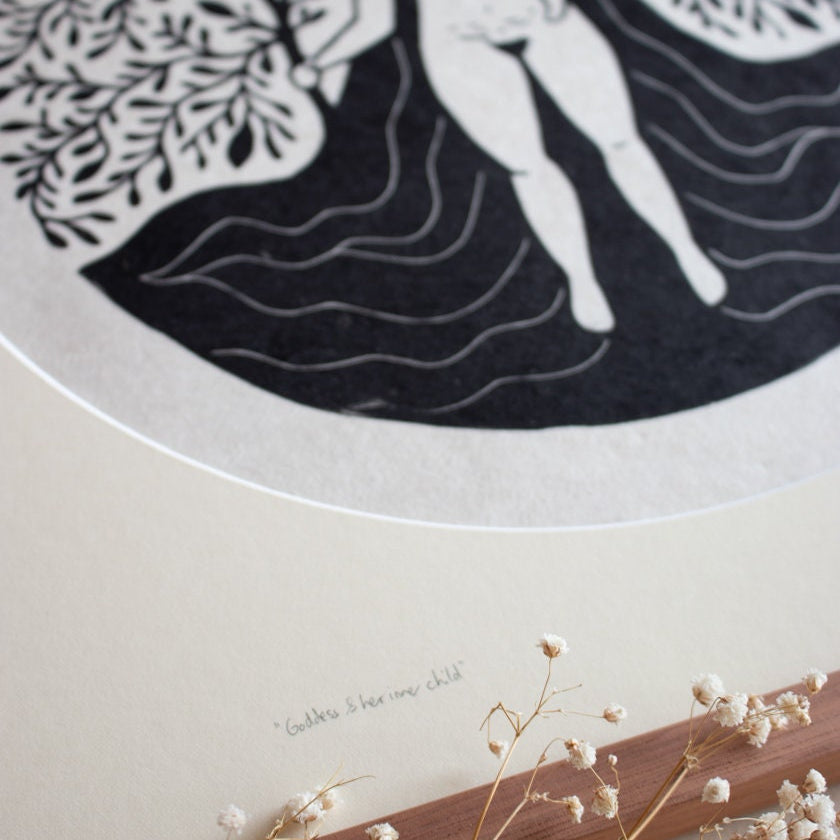 Goddess and her inner child Linoldruck - art.from.ilkas.heart