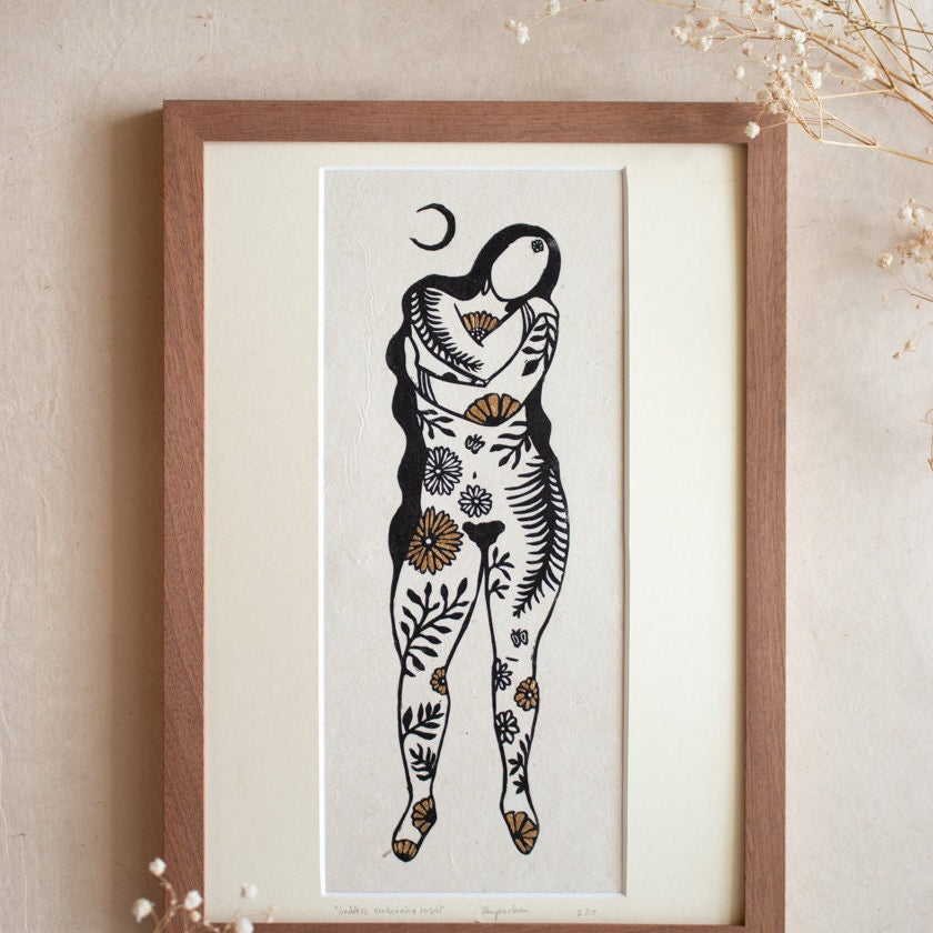 Goddess embracing herself Linoldruck - art.from.ilkas.heart