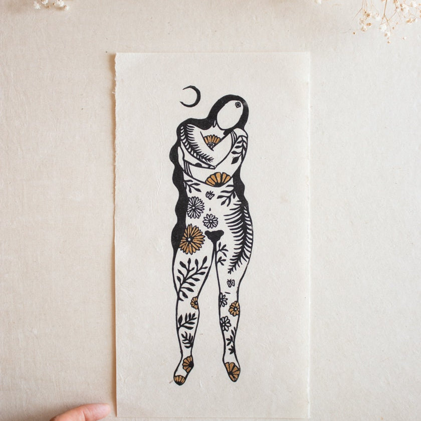 Goddess embracing herself Linoldruck - art.from.ilkas.heart