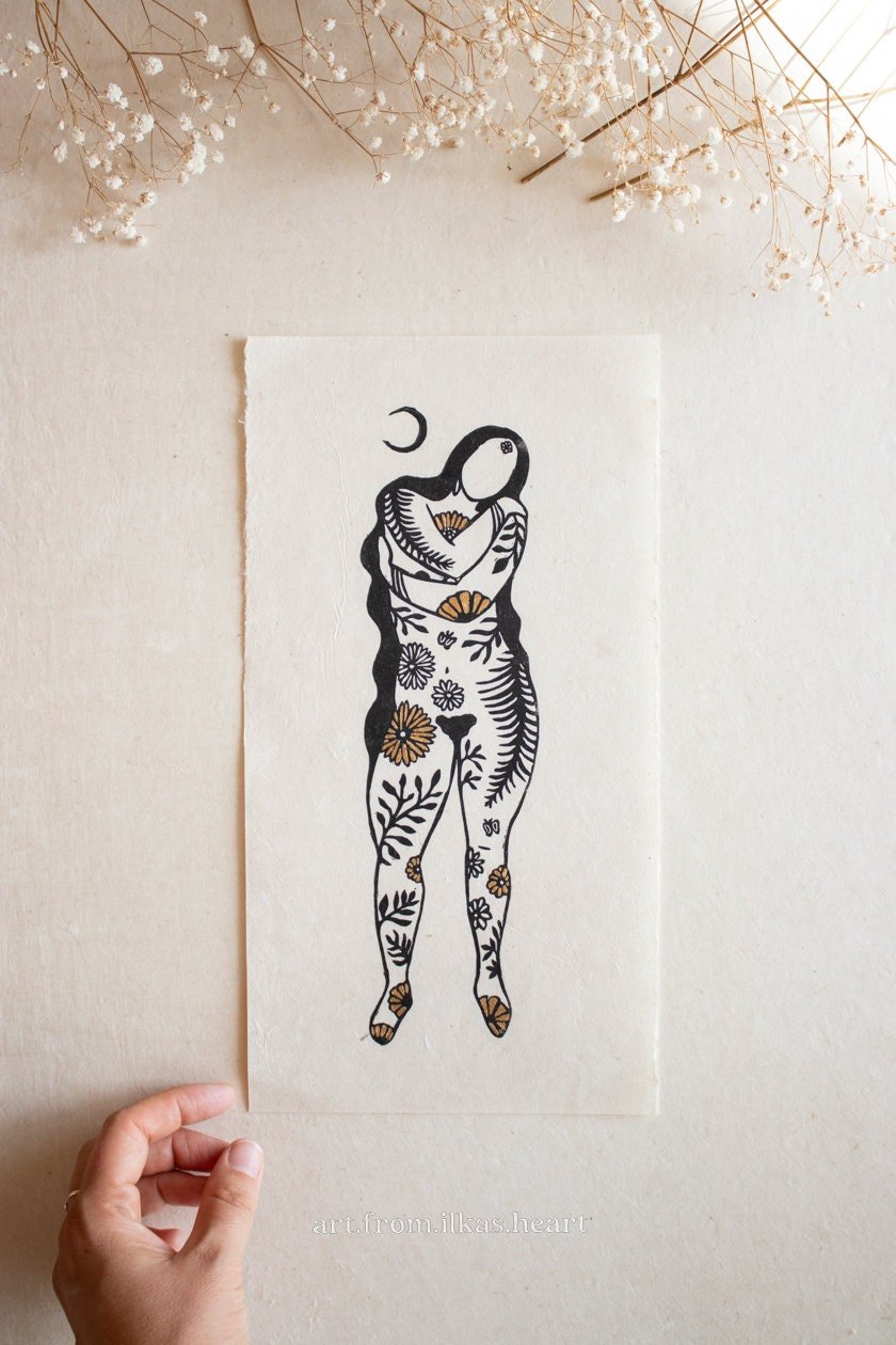 Goddess embracing herself Linoldruck - art.from.ilkas.heart