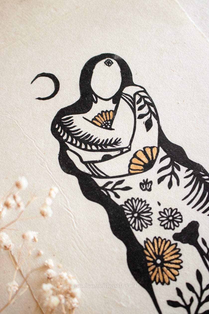 Goddess embracing herself Linoldruck - art.from.ilkas.heart