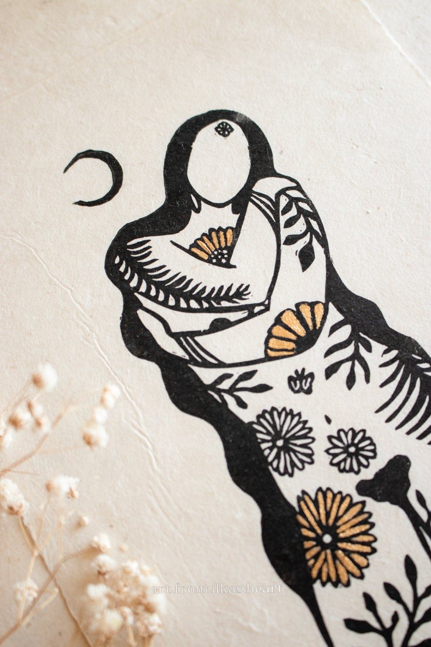Goddess embracing herself Linoldruck - art.from.ilkas.heart